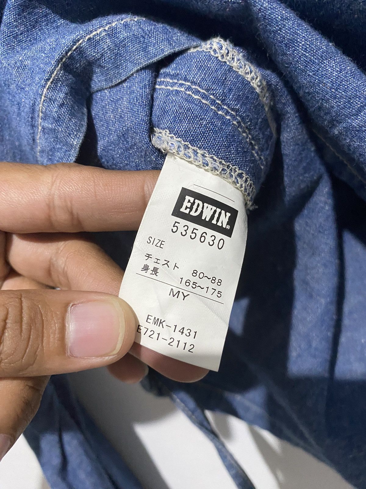 Edwin × Japanese Brand × Vintage 1990s edwin over works factory denim shirt Size US L / EU 52-54 / 3 - 9 Thumbnail