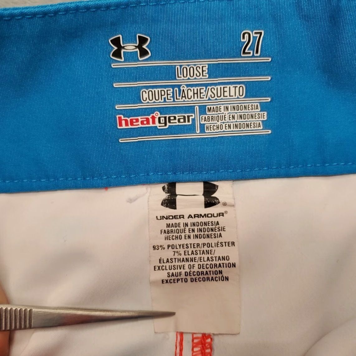 Under Armour Under Armour Board Shorts Men 27 Blue Red Heatgear Hybrid Unlined Swim UV-Protection Drawstring Geometric 90s Outdoor Mens Size US 27 - 3 Thumbnail