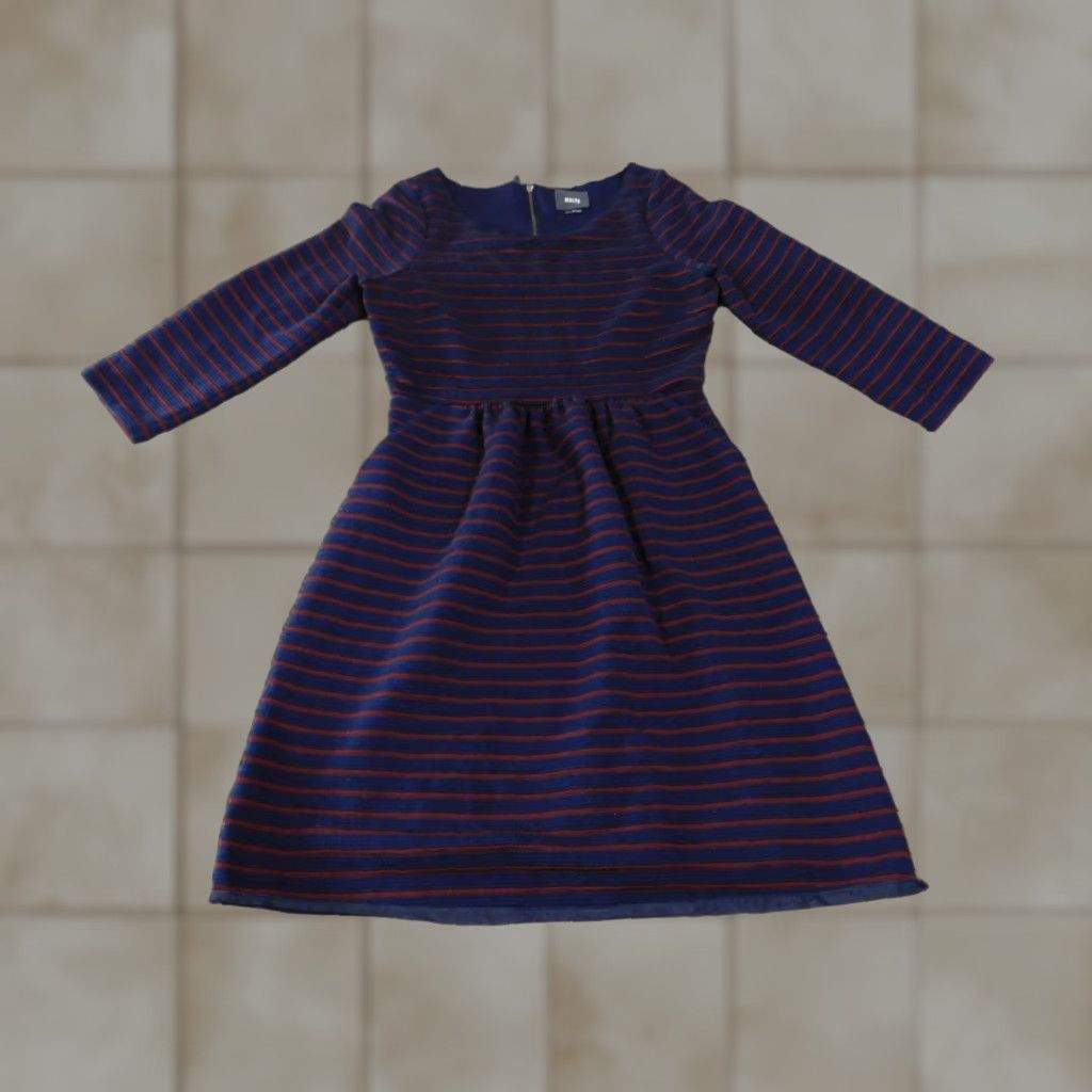 Vintage Maeve Dress Womens 6 Navy Red Striped Fit & Flare Three Quarter Sleeve Shirt? Size M / US 6-8 / IT 42-44 - 1 Thumbnail