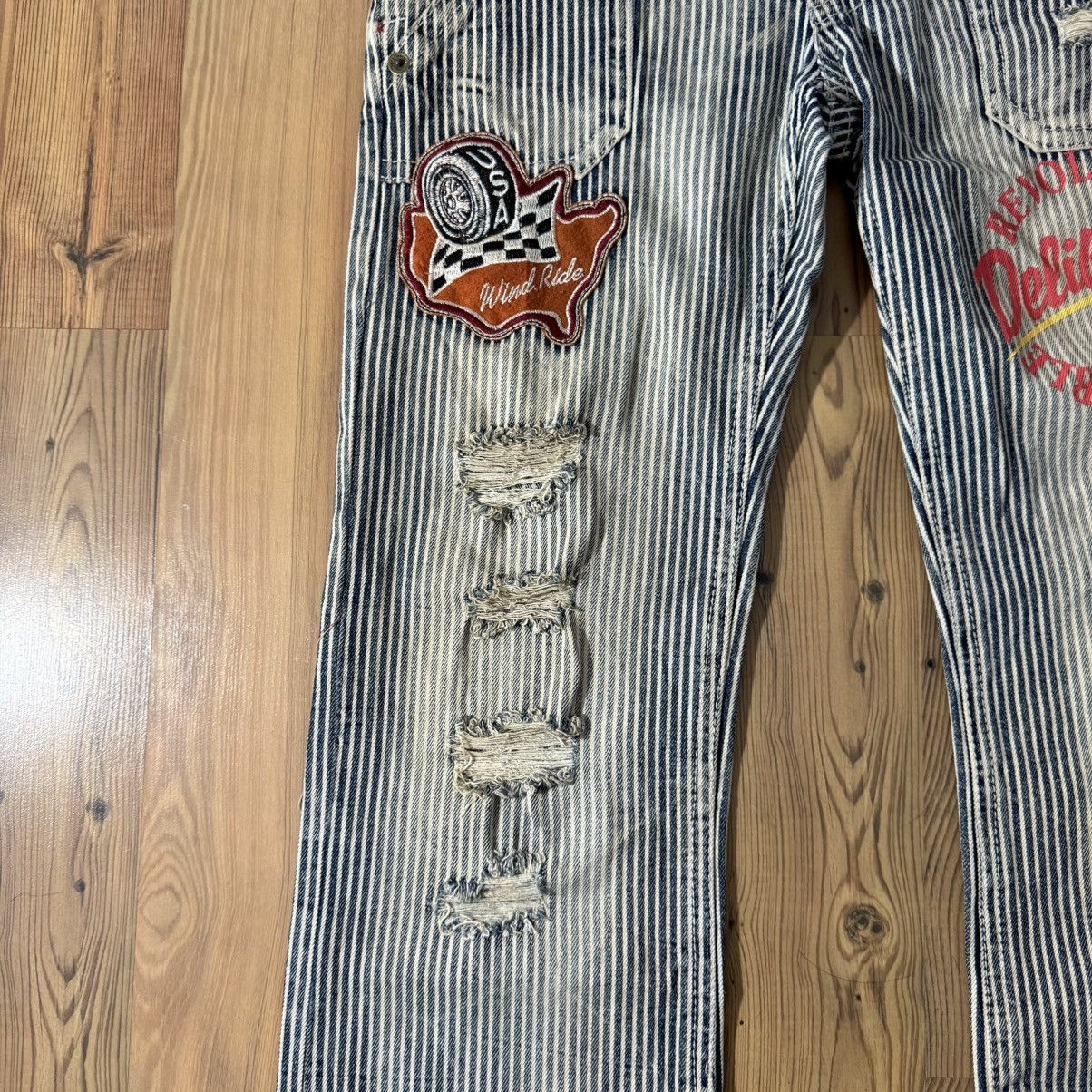 Japanese Brand × Vintage Japanese Vintage Striped Distressed Denim Jumpsuit (M) Size US 30 / EU 46 - 2 Thumbnail