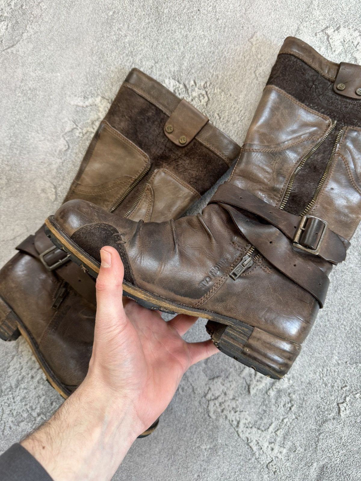 Designer × Vintage Yellow Cab 40size brown leather biker high shoes boots punk Size US 10 / IT 40 - 7 Thumbnail