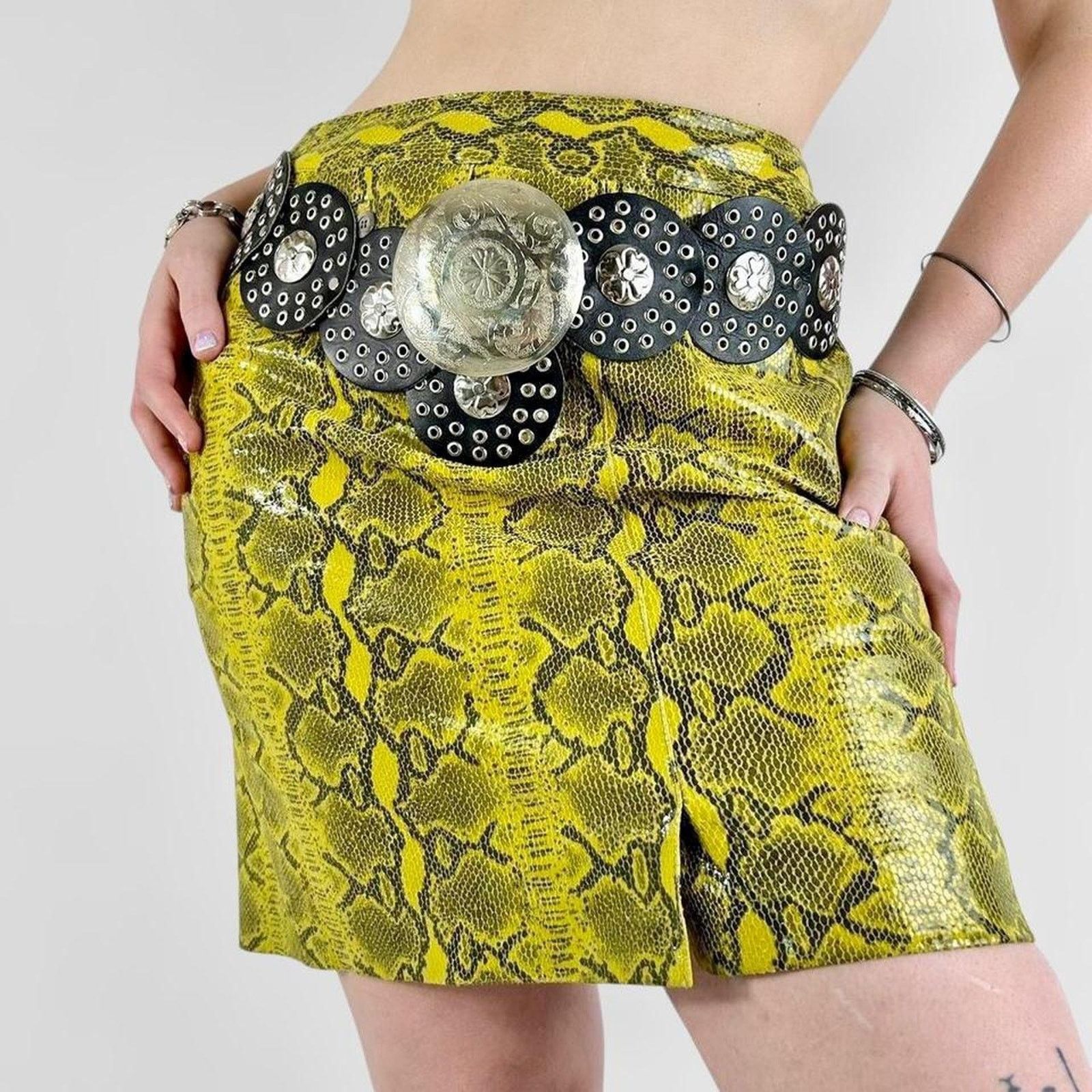 Other yellow and black snakeskin leather mini skirt Size 30" / US 8 / IT 44 - 1 Thumbnail