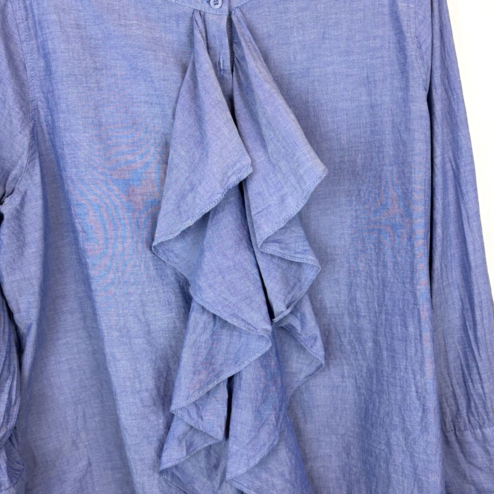Vintage Preppy Blue Cotton Ruffle Poet Button Top Lagenlook Pirate Womens 18 Size XXL / US 16-18 / IT 52-54 - 5 Thumbnail