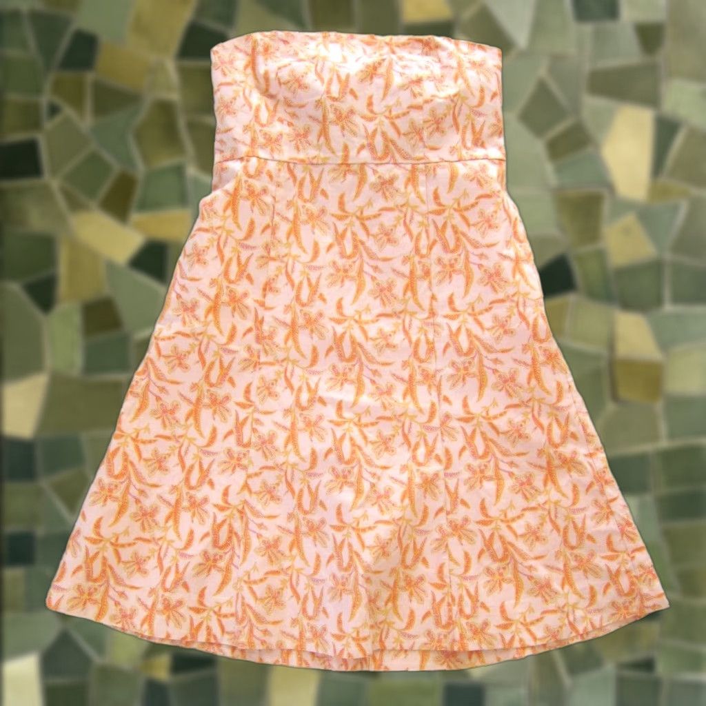 Gap Gap Sun Dress Strapless Sheath Empire Floral Cotton Stretch Orange Pink Women 2 Size XS / US 0-2 / IT 36-38 - 1 Thumbnail