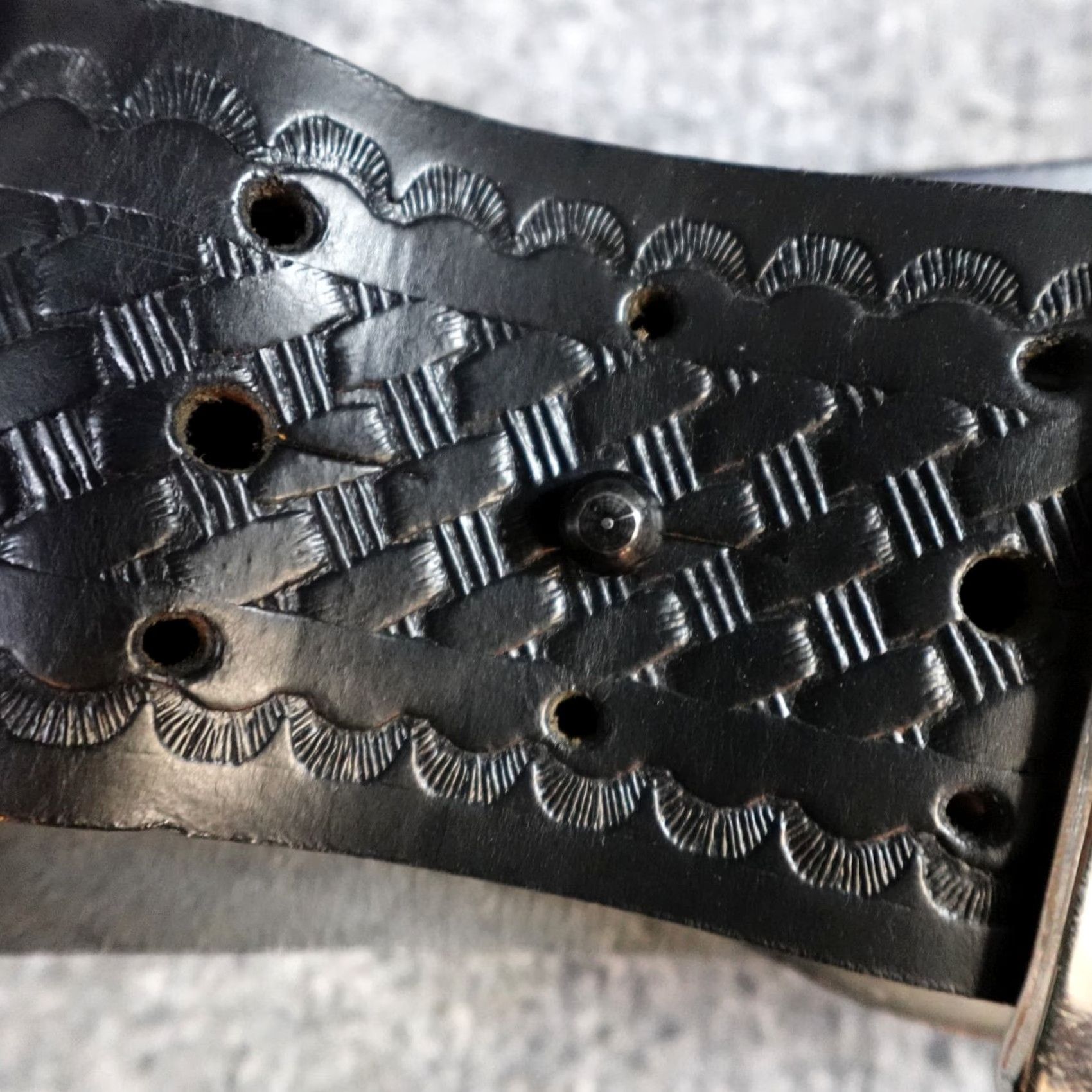 Vintage Task Force Belt XL / 44 Black Leather Full Grain Tooled USA Made 1 1/3" Width Belt Regular Men XL Black Leather Belt Classic Military Work Buckle Size ONE SIZE - 2 Thumbnail