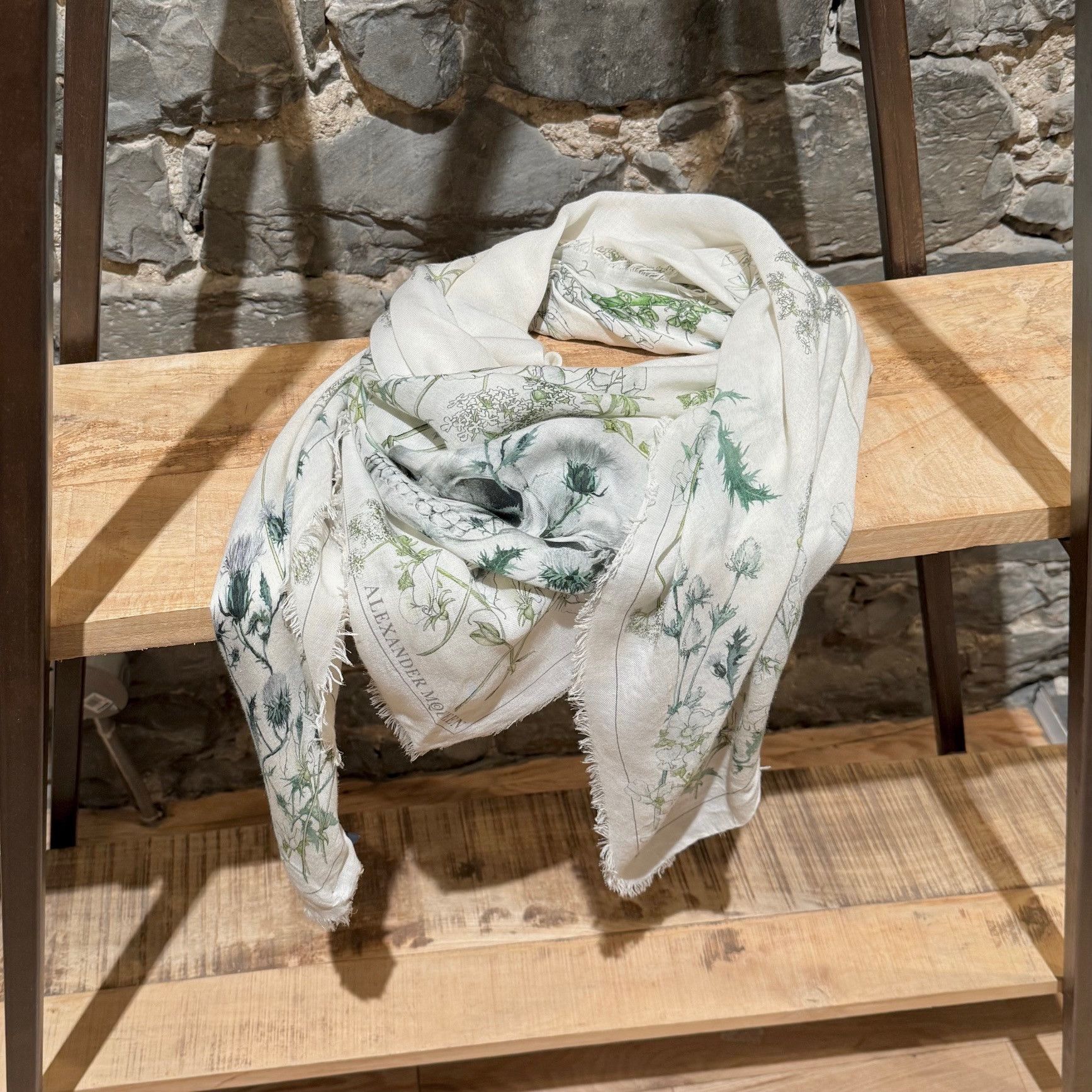 Alexander McQueen Alexander McQueen Ivory Green Floral Lily Skull Stole Scarf Size ONE SIZE - 1 Thumbnail