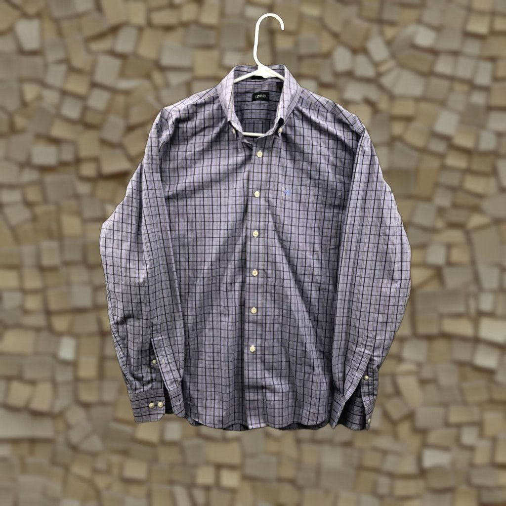 Izod Izod Easy Care Shirt M Mens Plum Check Long Sleeve Button-Down Collar Shirt Size US M / EU 48-50 / 2 - 1 Thumbnail