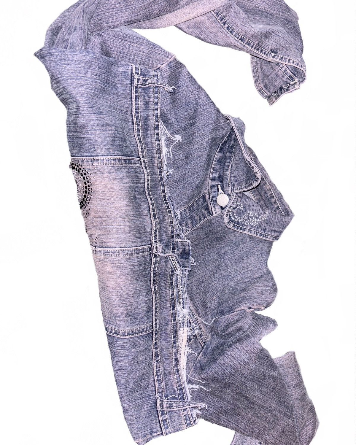 Apollo Vintage Rhinestone Motorcycle Cropped Denim Jacket Grunge Size L / US 10 / IT 46 - 9 Thumbnail