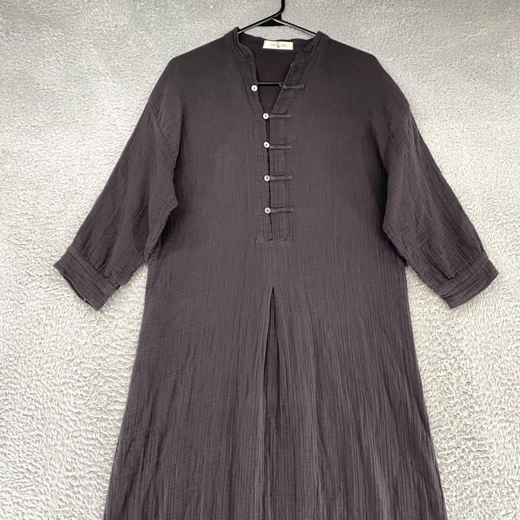 Vintage ODD BIRD Maxi Dress Womens S Gray Crinkle Oversized Boho Lagenlook Kaftan Size S / US 4 / IT 40 - 2 Thumbnail