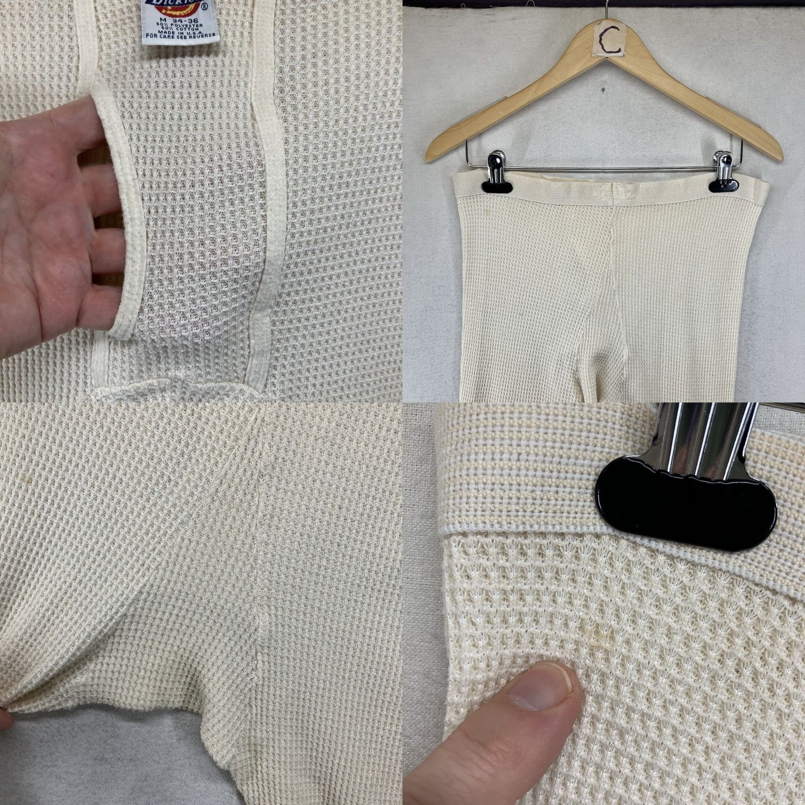 Dickies VINTAGE Dickies Thermal Long John Pants Base Layers M 34x24 Ivory Cotton Polyester Knit Regular Tapered Ankle Men 80s 70s Outdoor Retro Size US 31 - 8 Thumbnail