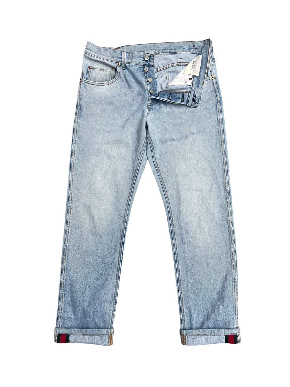 Gucci Vintage Gucci Web Stripe Cuff Denim Jeans Distressed Size US 32 / EU 48 - 2 Thumbnail