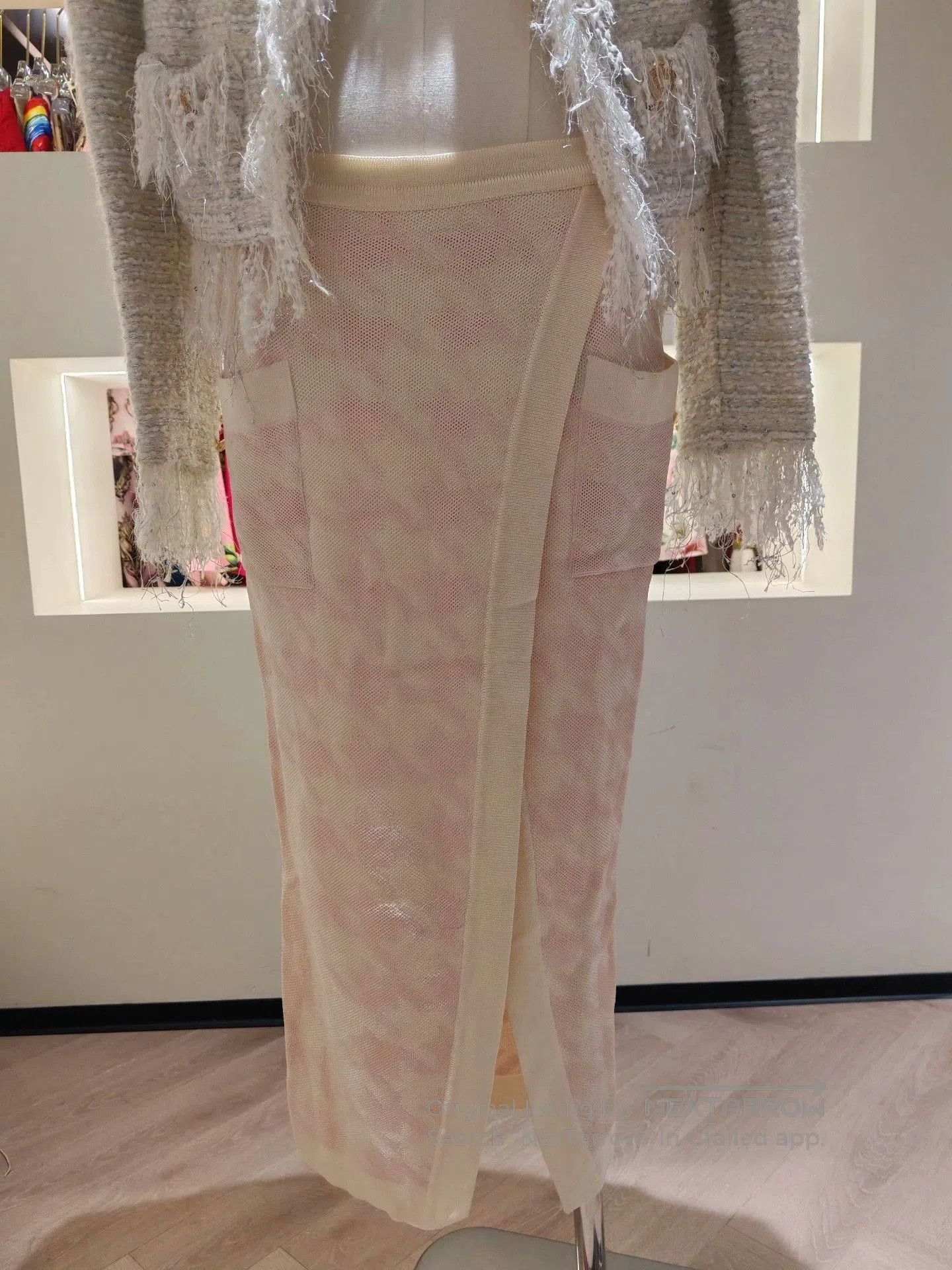 Balmain Balmain Light Pink Mesh Knit Wrap Skirt. Size 35" - 2 Thumbnail