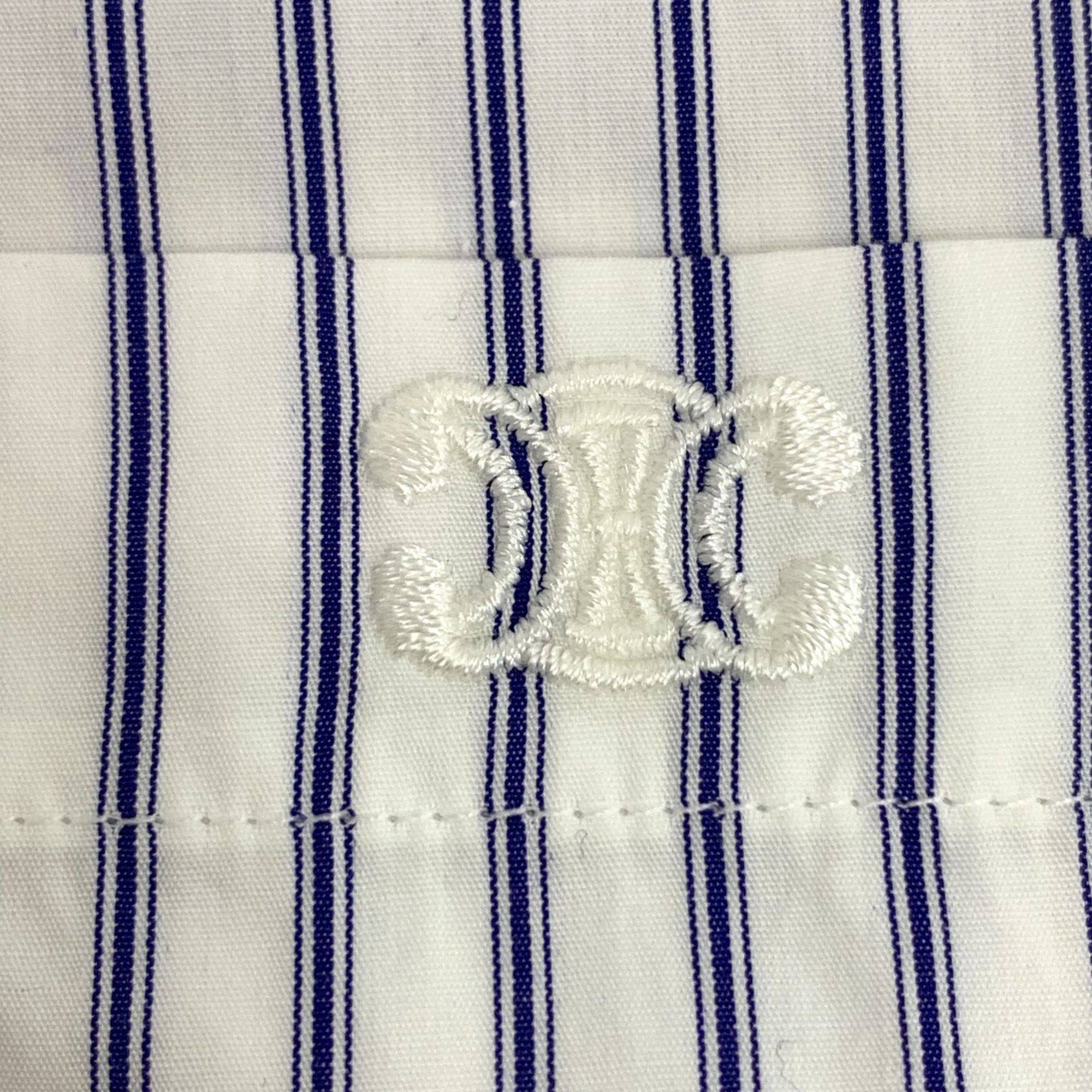 Celine Celine Light Blue Striped Triomphe Embroidered Cotton Polo S Size XS / US 0-2 / IT 36-38 - 5 Thumbnail