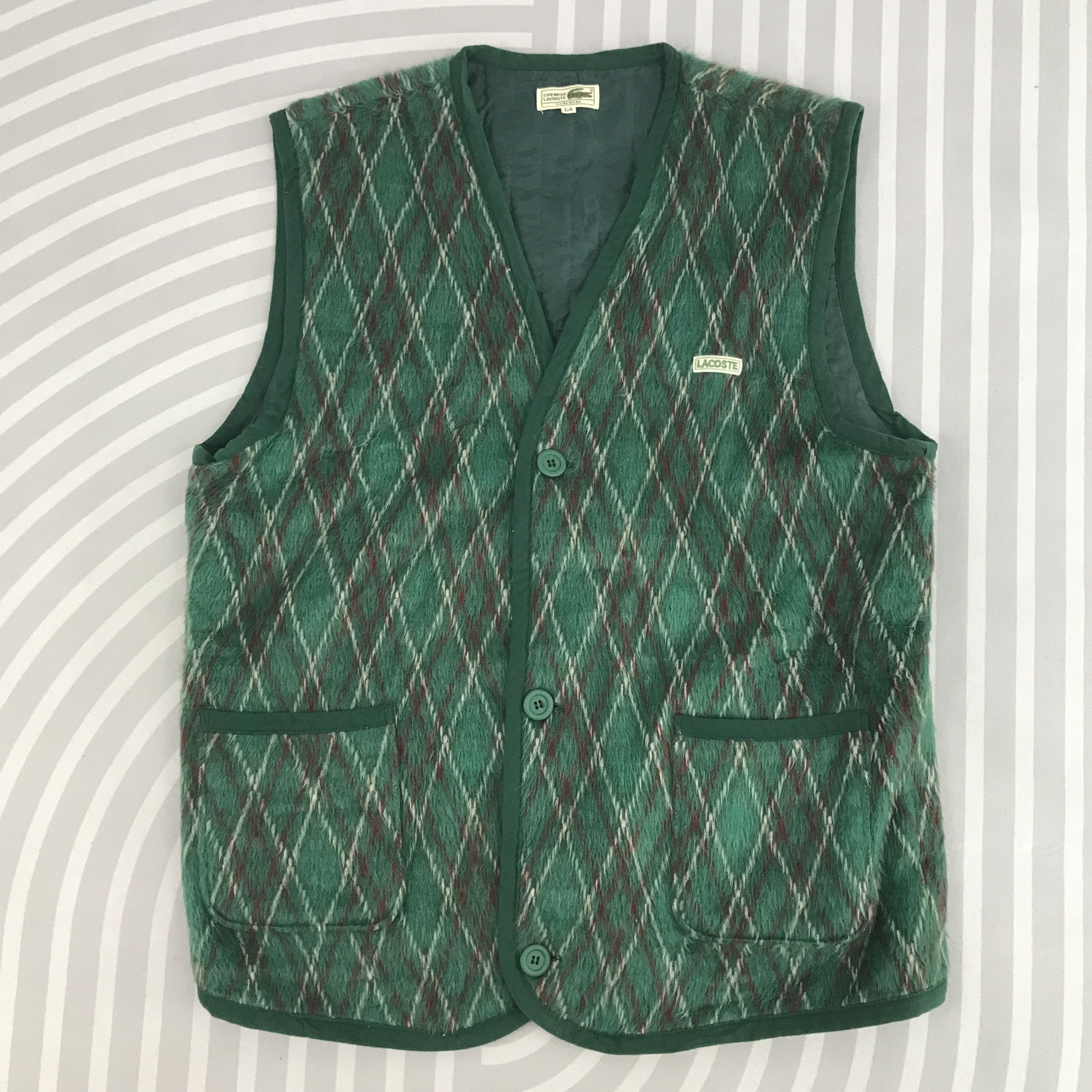 Lacoste × Vintage Vintage Lacoste Button up vest Wool Green Vest Size US L / EU 52-54 / 3 - 1 Thumbnail