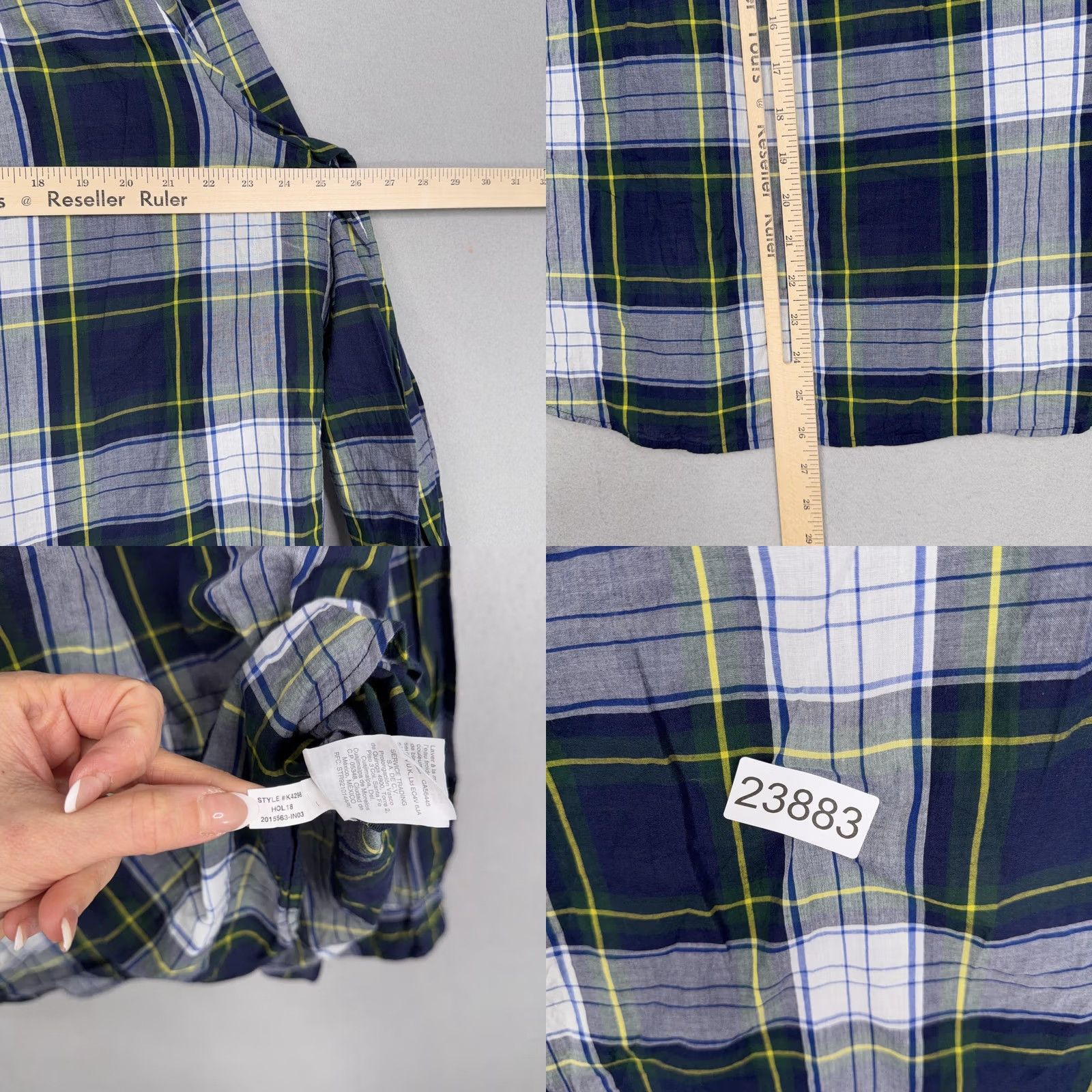 J.Crew J.Crew Shirt Womens 18 Blue Plaid Ruffle Neck Henley Long Sleeve Cotton Picnic Size XXL / US 16-18 / IT 52-54 - 9 Thumbnail