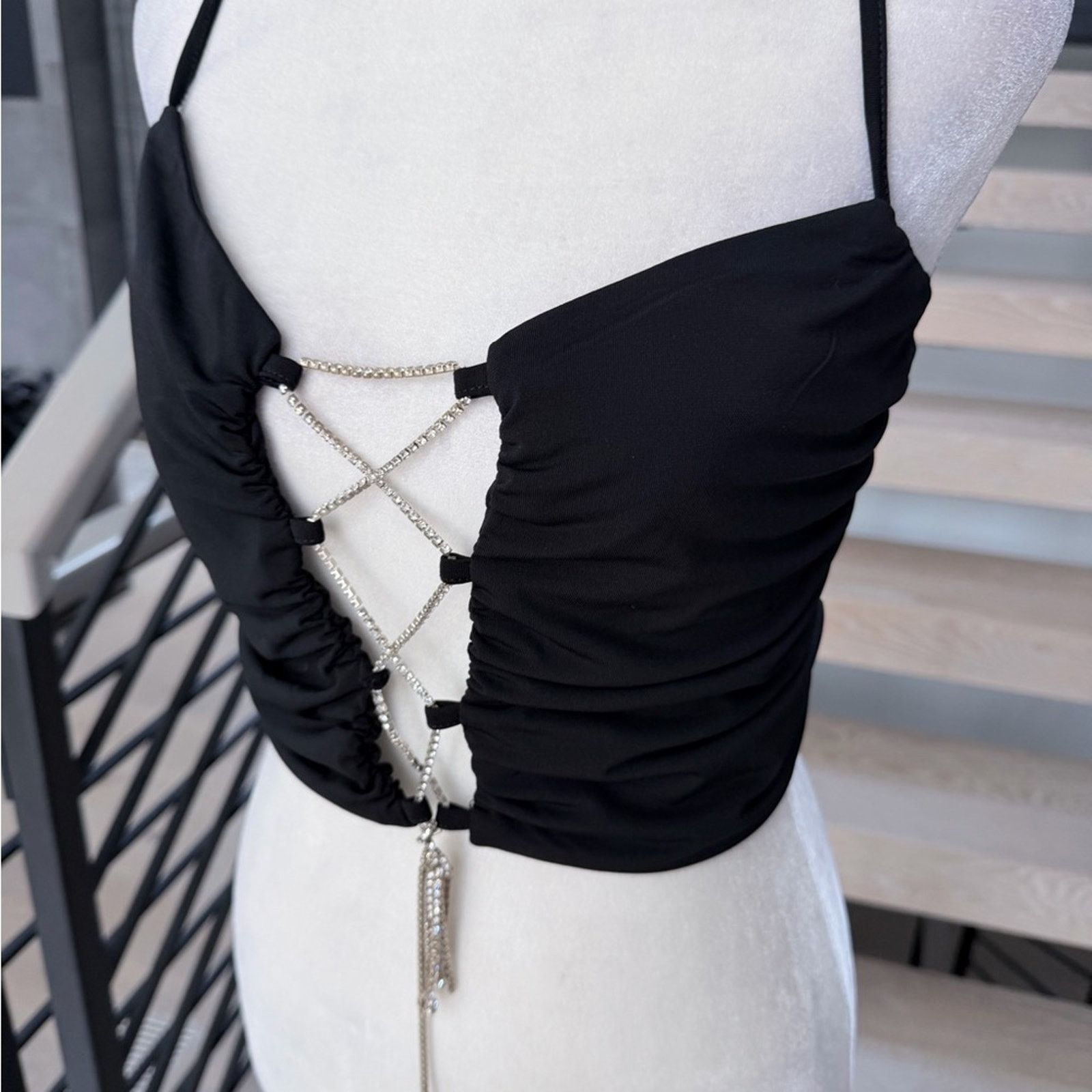Other New Y2K Black Lace-Up Crop Top size S/M Size S / US 4 / IT 40 - 5 Thumbnail