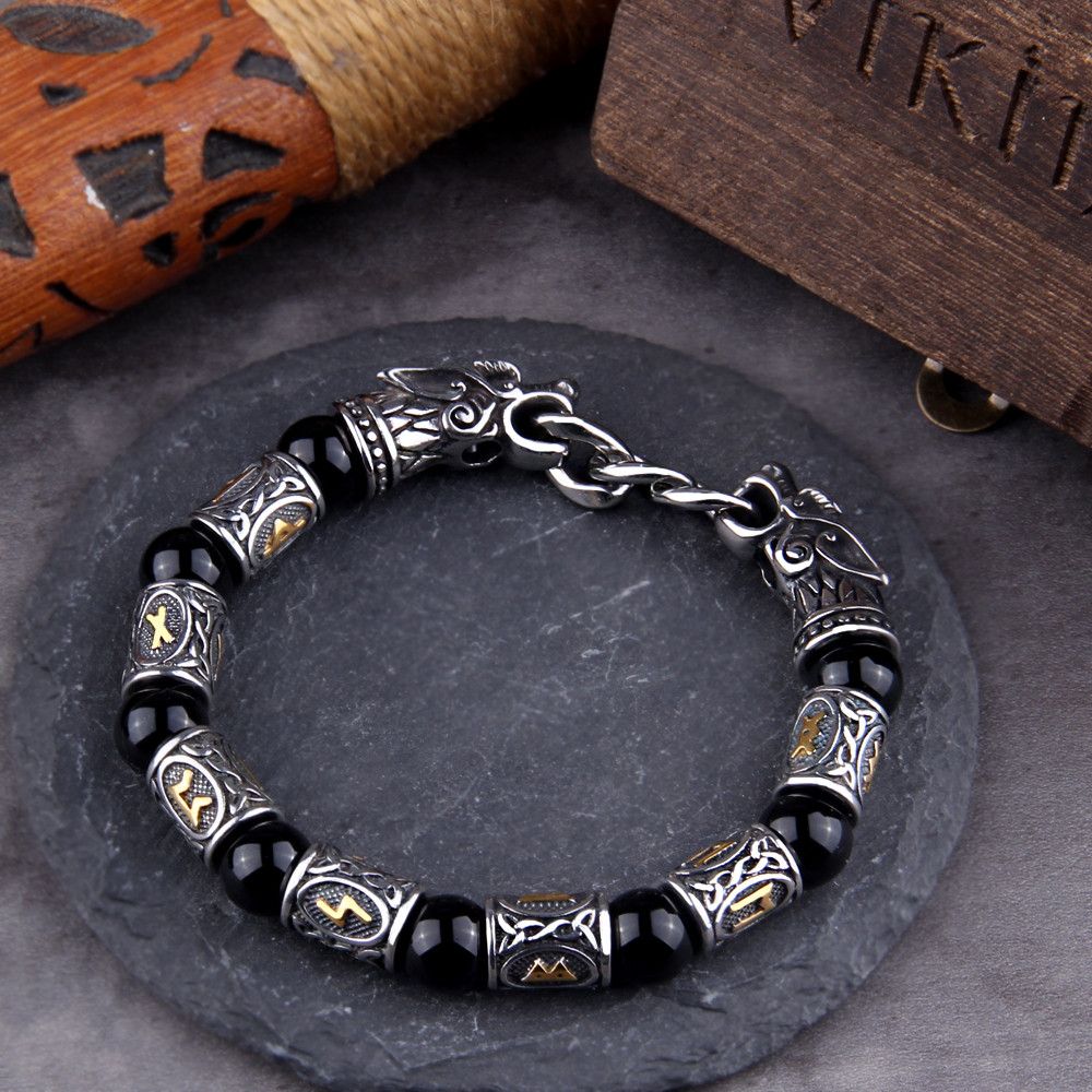 Other Goth Dragon Head Viking Rune Bracelet Size ONE SIZE - 1 Thumbnail