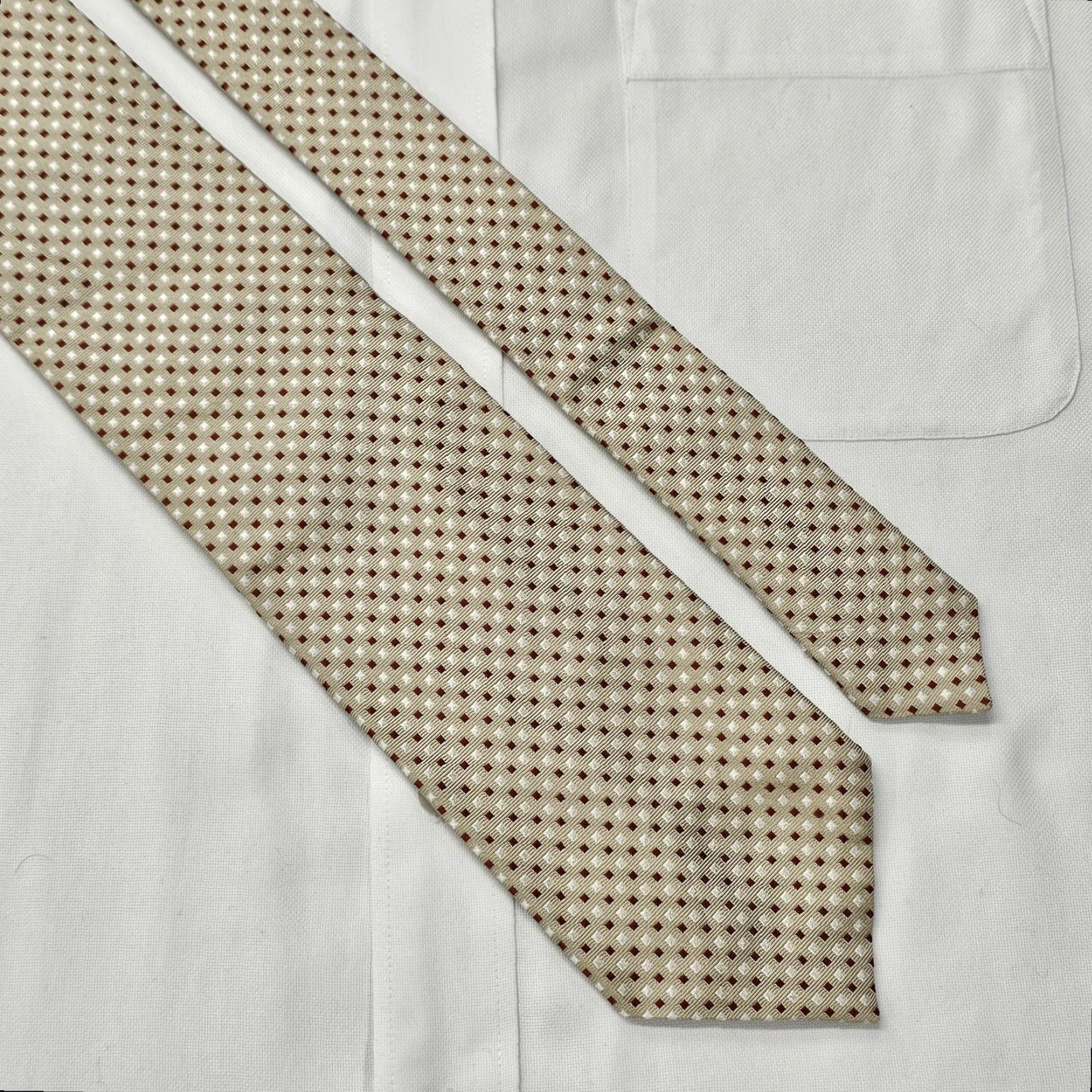 Ermenegildo Zegna Ermenegildo Zegna Tie Geometric Beige Squares 100% Silk Woven Long 59.5 x 3.75" Mens Size ONE SIZE - 3 Thumbnail