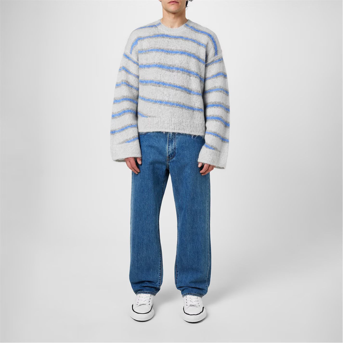 Acne Studios o1g2r1mq0825 Striped Mohair Jumper in Grey/Blue Size US L / EU 52-54 / 3 - 5 Thumbnail