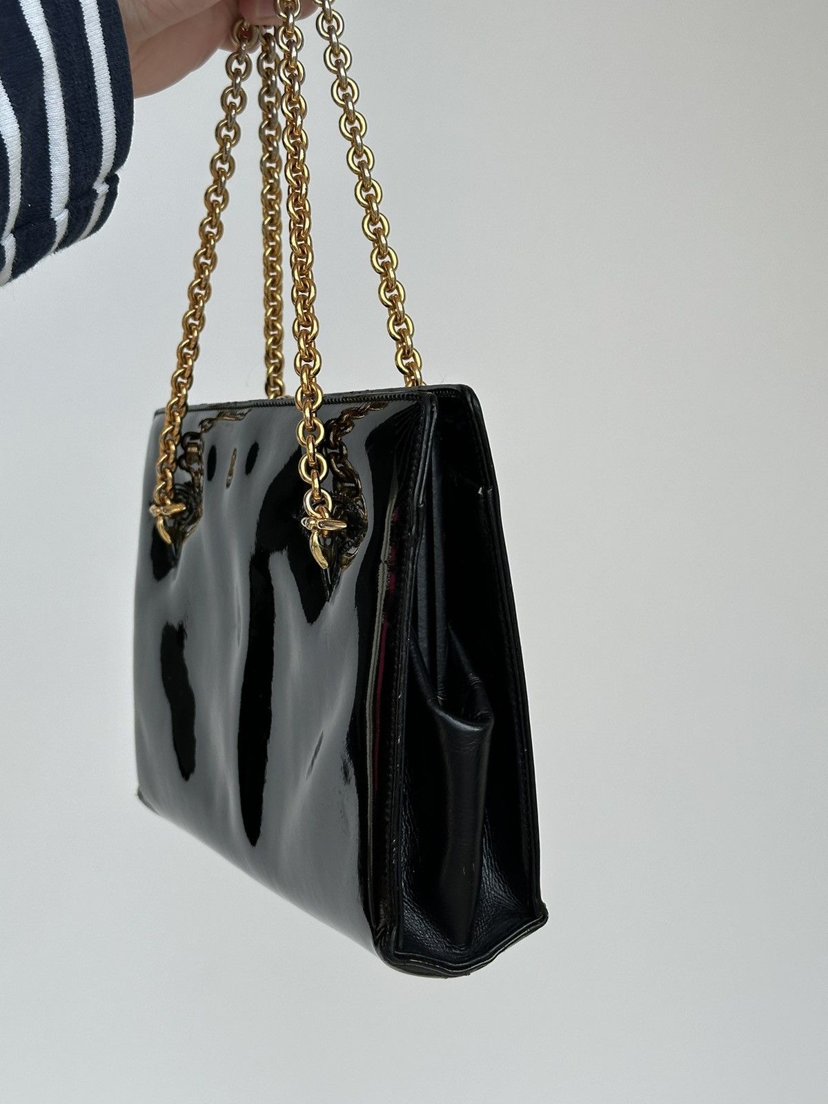 Gucci Vintage Gucci 80’s Lacquered Black Leather Hand bag Size ONE SIZE - 15 Thumbnail