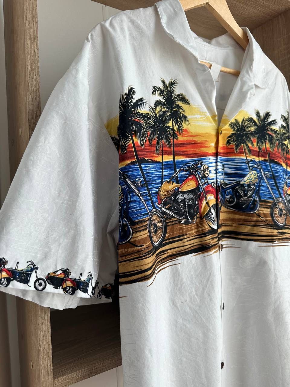 Japanese Brand × Vintage Vintage Ky’s Aloha Hawaiian Motorcycle White Shirt Size US XXL / EU 58 / 5 - 8 Thumbnail