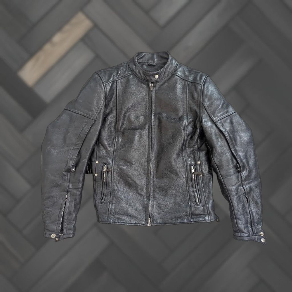 Element VINTAGE leather jacket motorcycle jacket Mens M 40 black racing vented cowhide 1990s Y2K Size US M / EU 48-50 / 2 - 1 Thumbnail