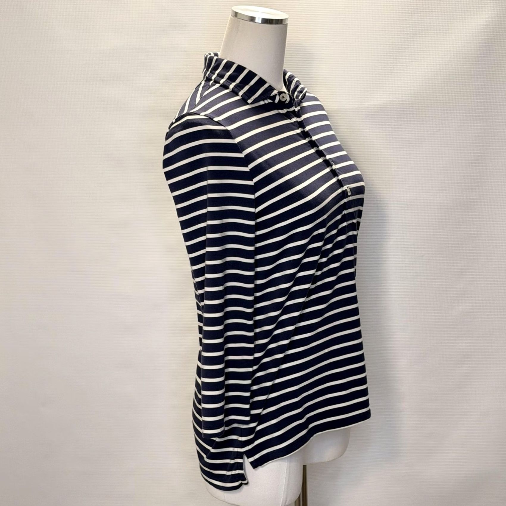 Vintage Renwick Polo Shirt Womens Small Blue White Stripe 3/4 Sleeve Pima Cotton Top Size S / US 4 / IT 40 - 2 Thumbnail