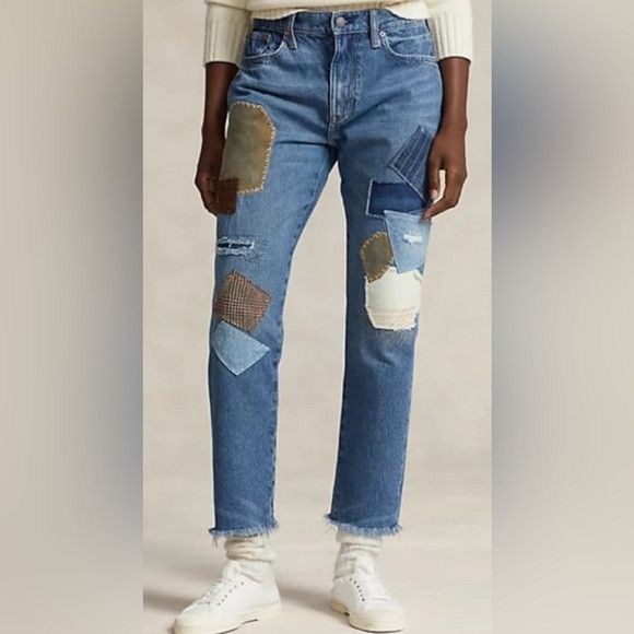 Polo Ralph Lauren Patchwork Straight Leg Jeans Blue and Brown Size 32" / US 10 / IT 46 - 3 Thumbnail