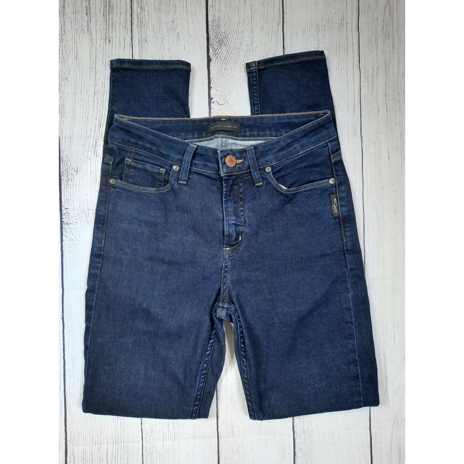 Silver Jeans Co. VINTAGE Silver Jeans Mazy Skinny Jeans Women 26 x 29 High Rise Stretch Dark Denim Blue 5-Pocket Mens? Size 26" / US 2 / IT 38 - 4 Thumbnail