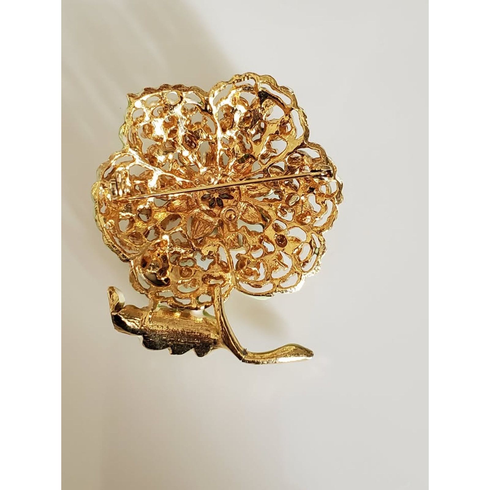 Other Vintage Sage Green Enamel and Rhinestone Flower Brooch Size ONE SIZE - 3 Thumbnail