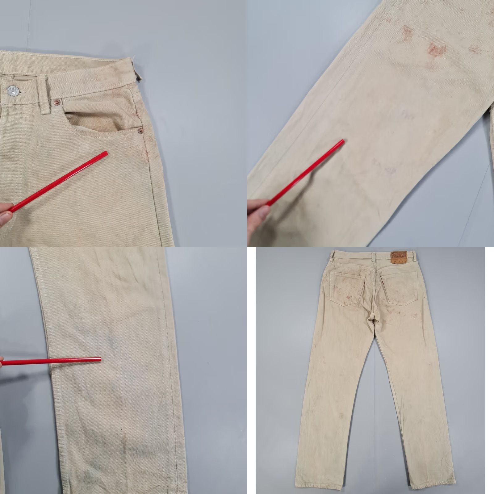Levi's VINTAGE Levi's 501 Jeans Mens Straight 90s W31 L32 Ivory Distressed Paint USA Made Size US 31 - 8 Thumbnail