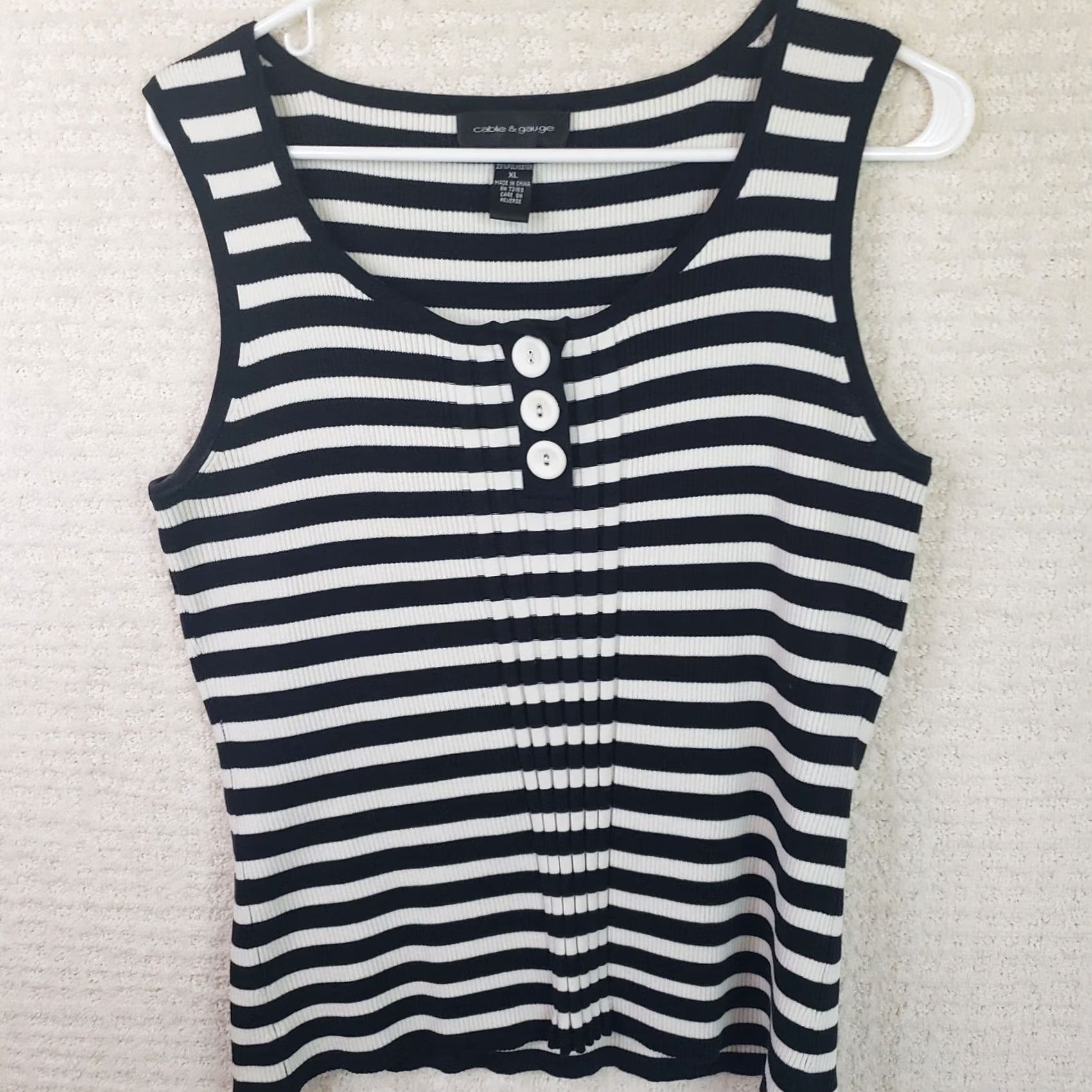 Vintage Cable & Gauge 2-Piece Set Black White Stripe Sleeveless Top Sweater XL Women Men? Size XL / US 12-14 / IT 48-50 - 4 Thumbnail