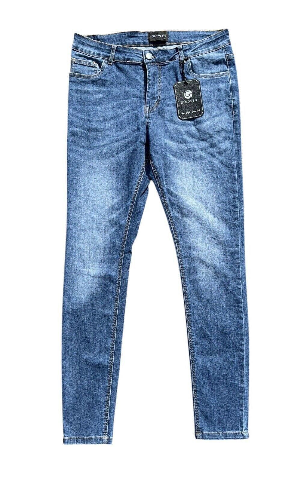 Designer GINGTTO Men's Skinny Jeans Stretch Tapered Leg Blue Wash 34 Size US 34 / EU 50 - 1 Thumbnail