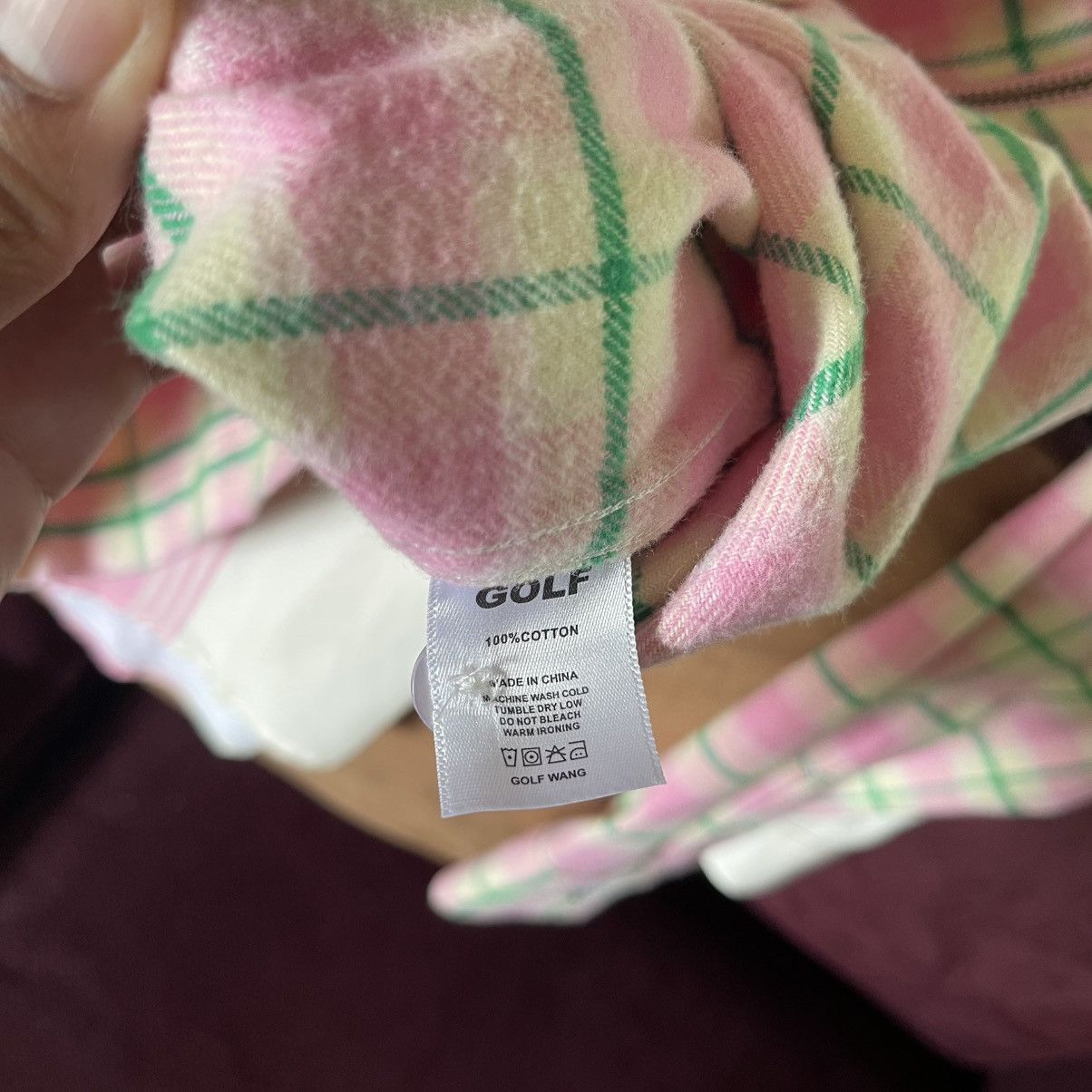 GOLF Lサイズ ピンク・グリーンチェック ジャンパー Golf Wang Pink and green plaid flannel jacket | Grailed
