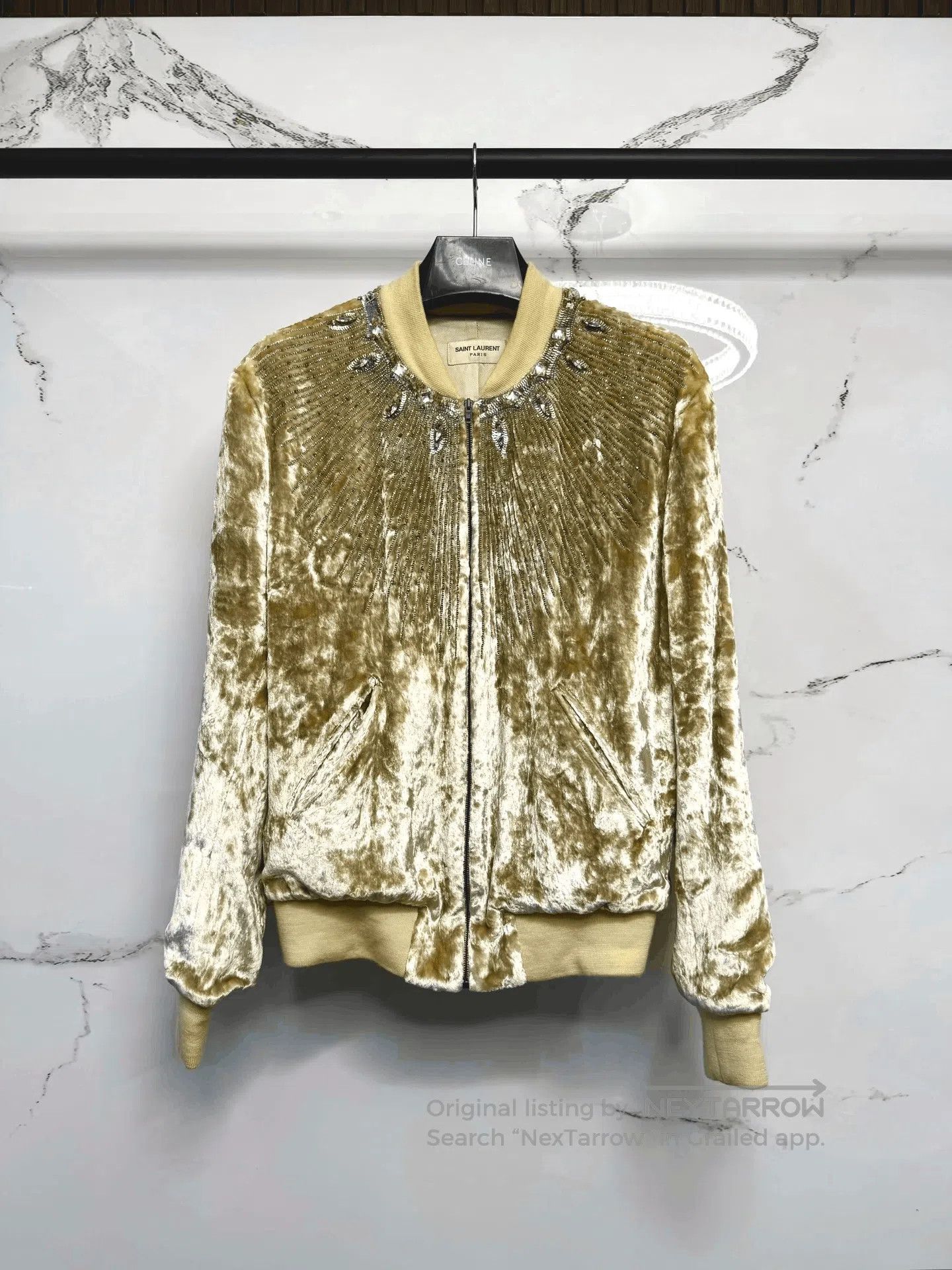 Saint Laurent Paris luxurious velvet bomber jacket with rhinestones. Size M / US 6-8 / IT 42-44 - 1 Thumbnail