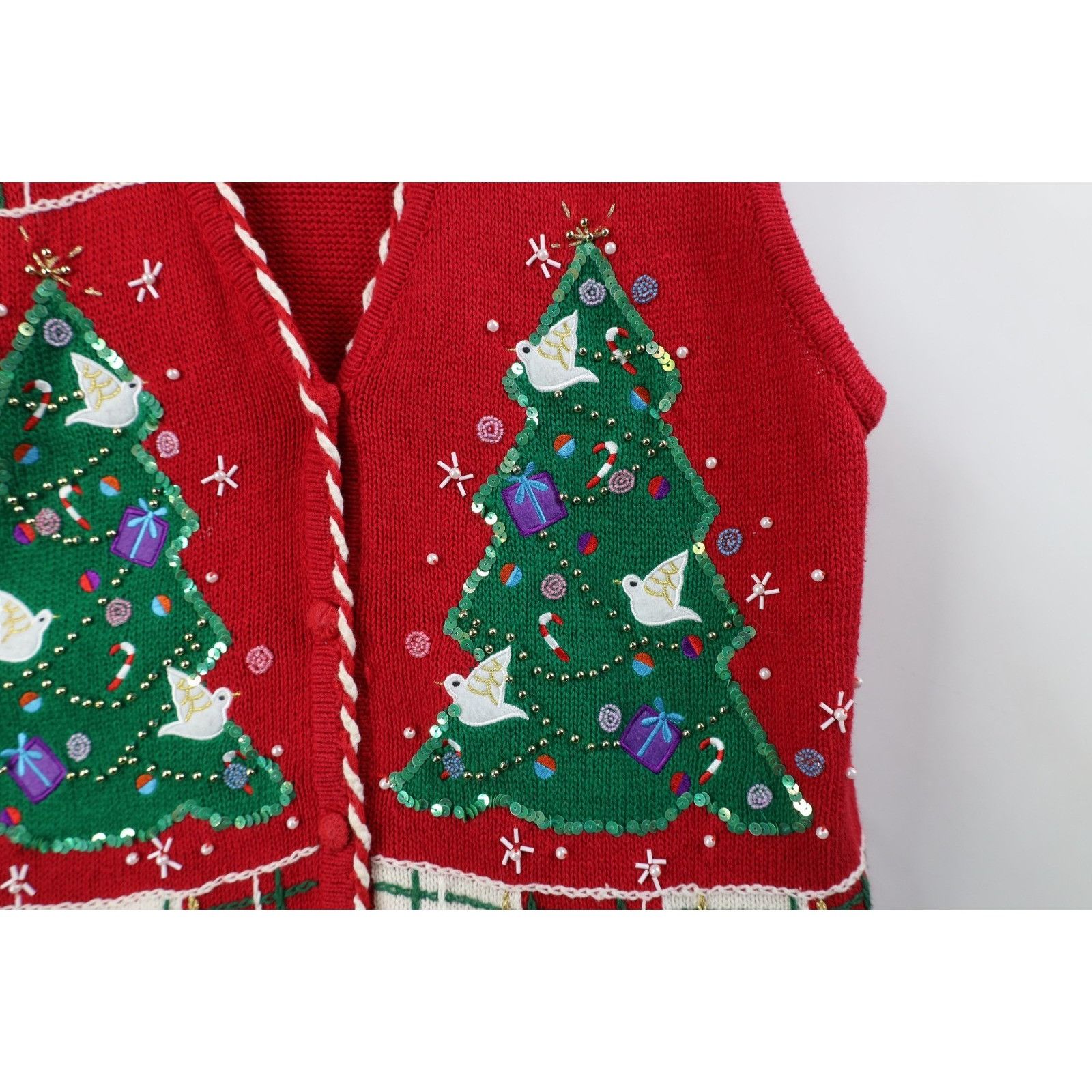 Vintage Vintage 90s Christmas Tree Dove Cardigan Sweater Vest Size L / US 10 / IT 46 - 6 Thumbnail