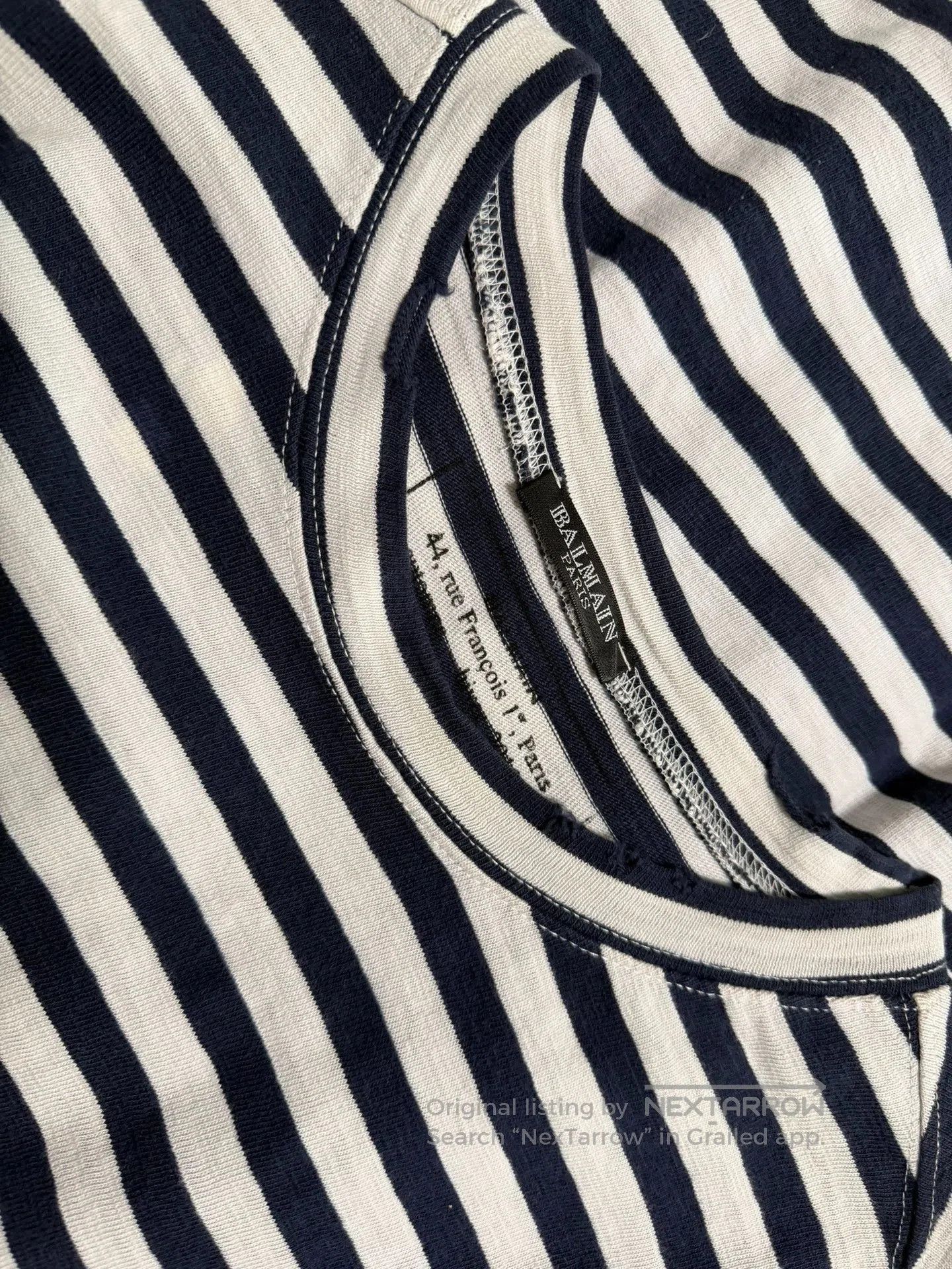 Balmain Balmain 10AW Navy Stripe Distressed LS T. Size US S / EU 44-46 / 1 - 3 Thumbnail