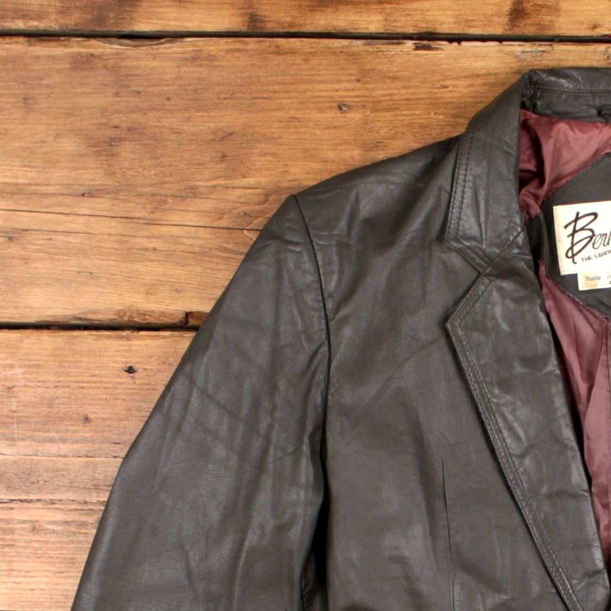 Ben Sherman VINTAGE Bermans Leather Blazer Jacket Mens 44 Grey Lined Button Front 80s Pockets Retro Jacket Size 44R - 6 Thumbnail