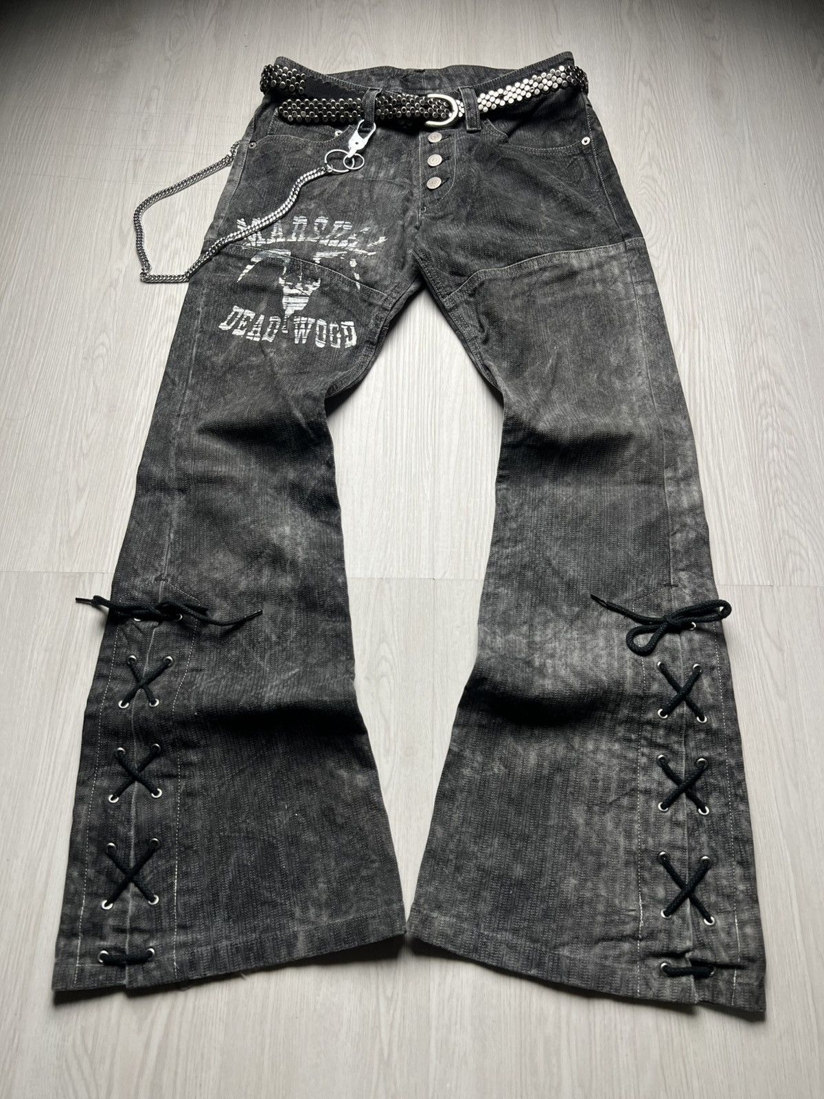 Tornado Mart Vkei Tornado Mart “Marshal Dead Wood” Lace Up Flared Pants Size US 29 - 1 Thumbnail
