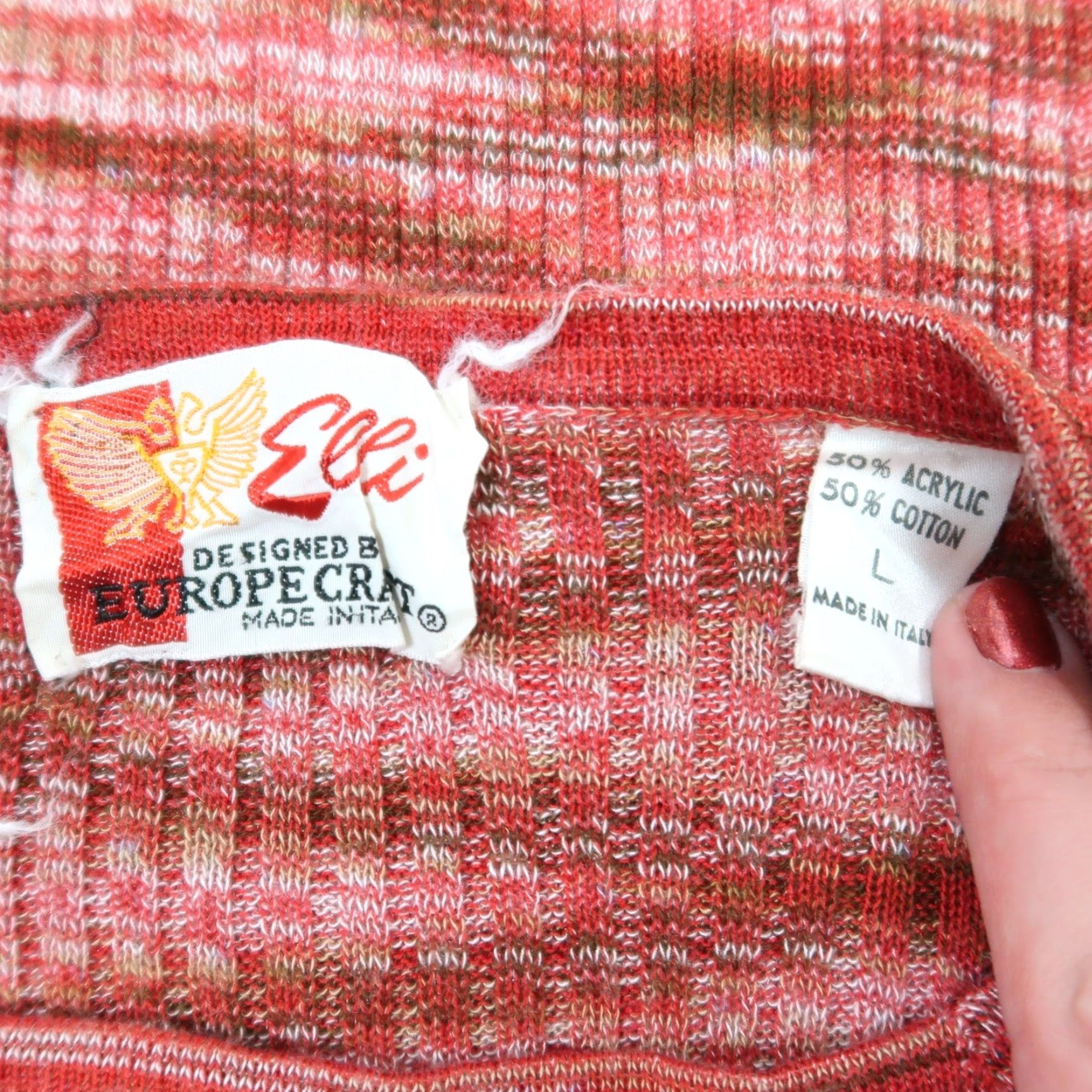 Vintage VINTAGE Elli red and cream marled rib knit short sleeve sweater top L Size L / US 10 / IT 46 - 6 Thumbnail