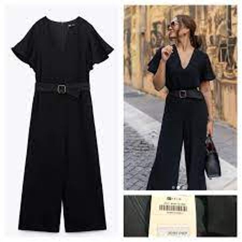 Zara ZARA BELTED RUFFLED JUMPSUIT BLACK Size 26" / US 2 / IT 38 - 1 Thumbnail
