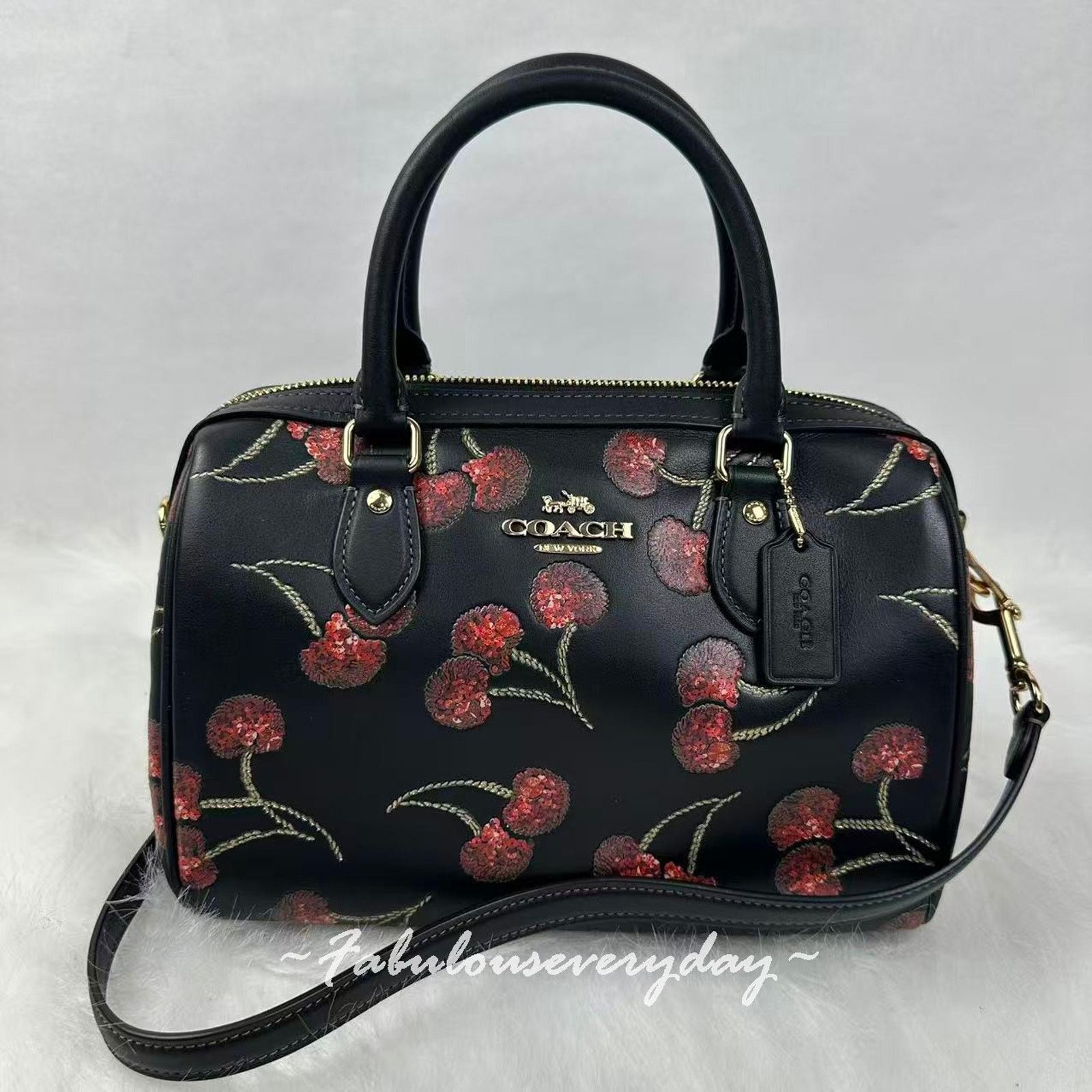 Coach Coach Rowan Satchel Bag xbody Cherry Print Leather Black Size ONE SIZE - 1 Thumbnail