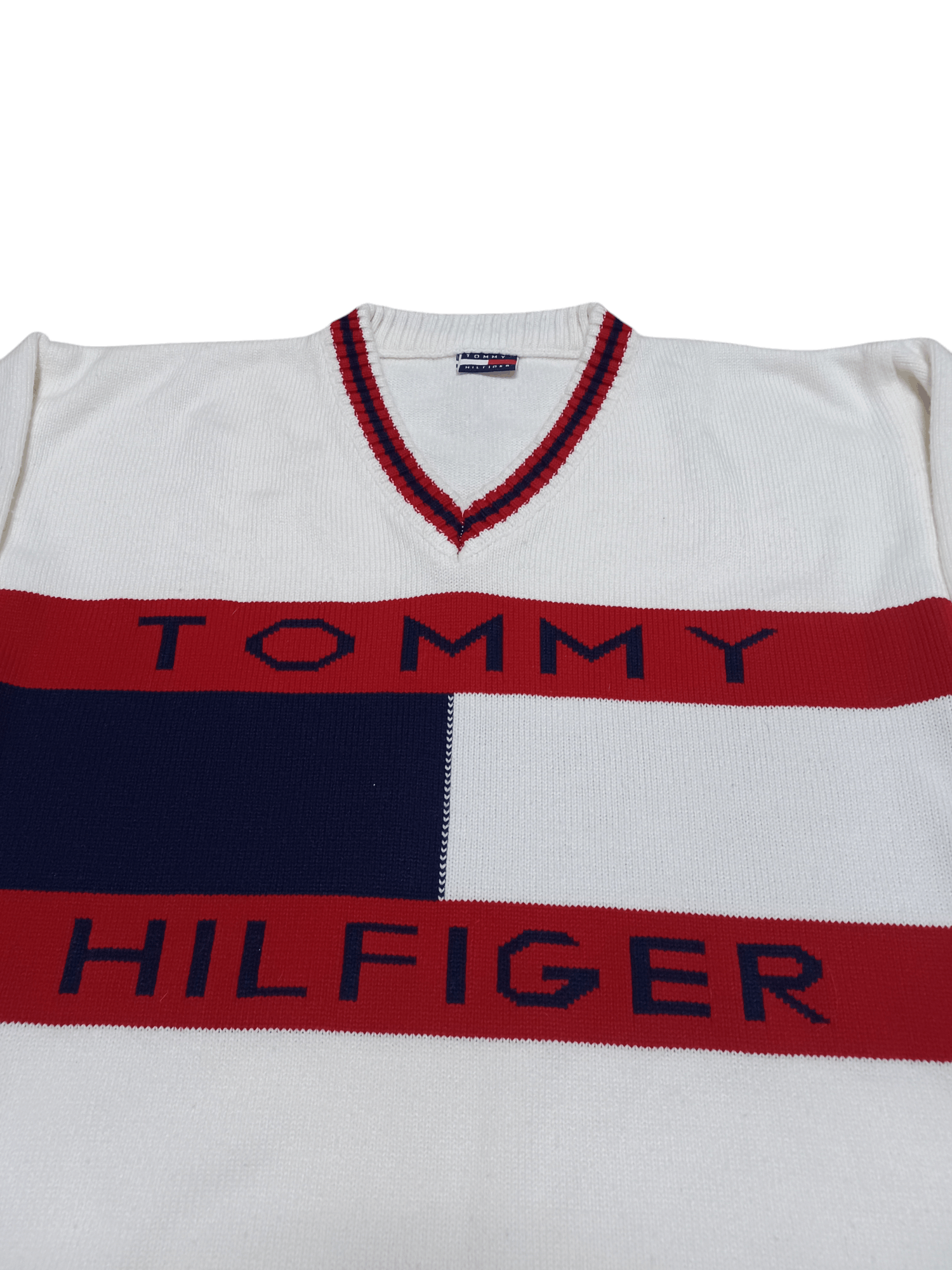 Tommy Hilfiger TOMMY HILFIGER VINTAGE BIGLOGO V-NECK COTTON SWEATER Size US M / EU 48-50 / 2 - 2 Thumbnail