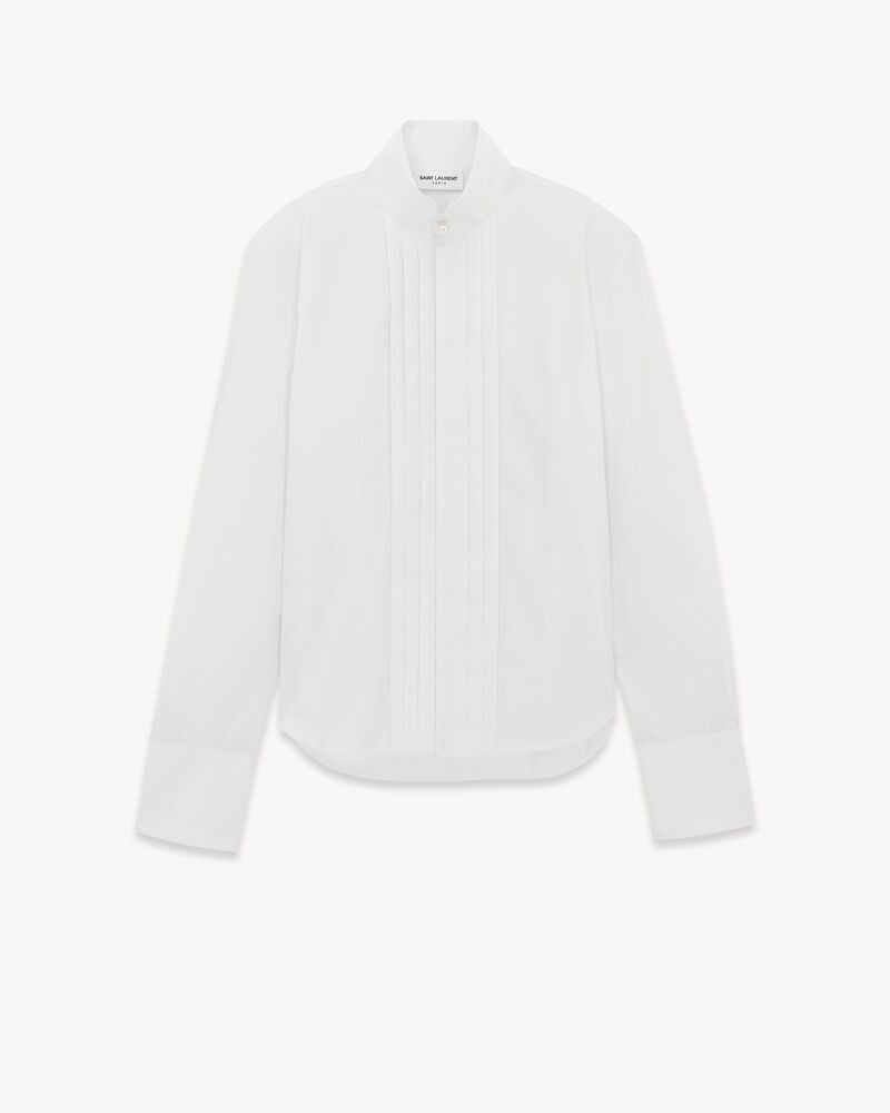 Saint Laurent Paris o1b1hav111125 Pleated Shirt in Poplin in White Size US M / EU 48-50 / 2 - 1 Thumbnail