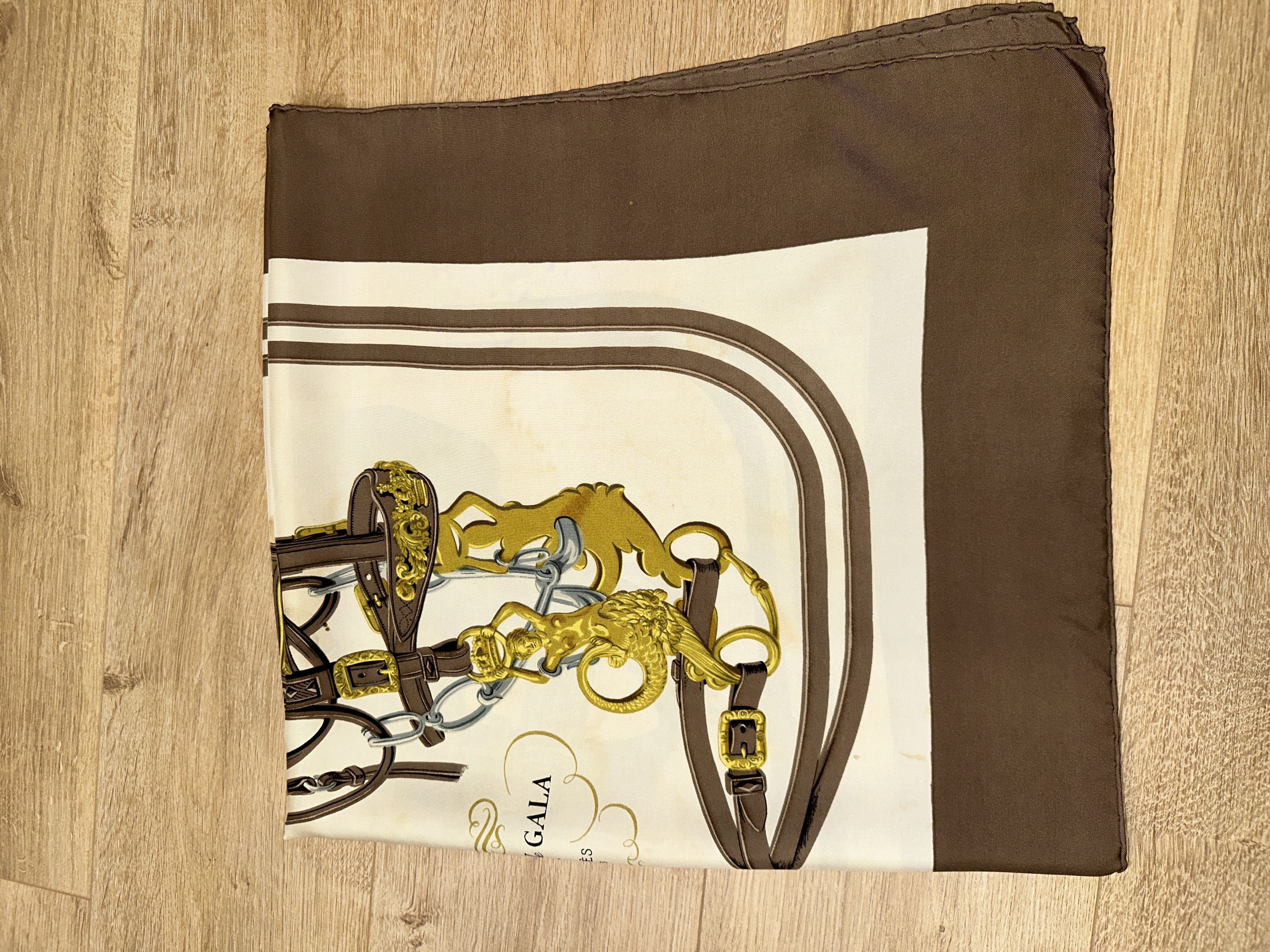 Hermes Hermès Brides de Gala Silk Scarf 90cm Brown Gold France Size ONE SIZE - 13 Thumbnail