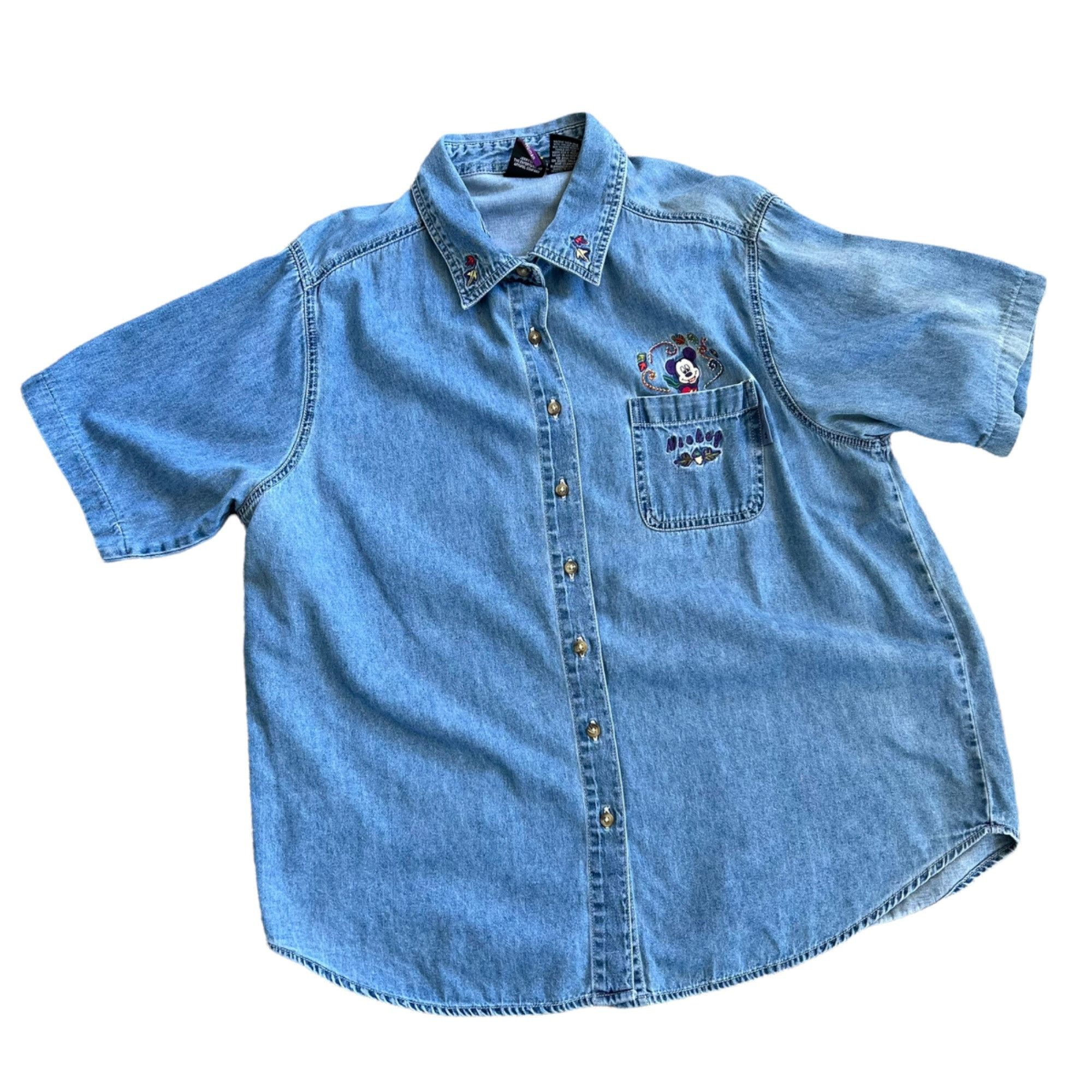 Disney Vintage Mickey Mouse Fall Embroidered Denim Shirt 18 Size XXL / US 16-18 / IT 52-54 - 1 Thumbnail