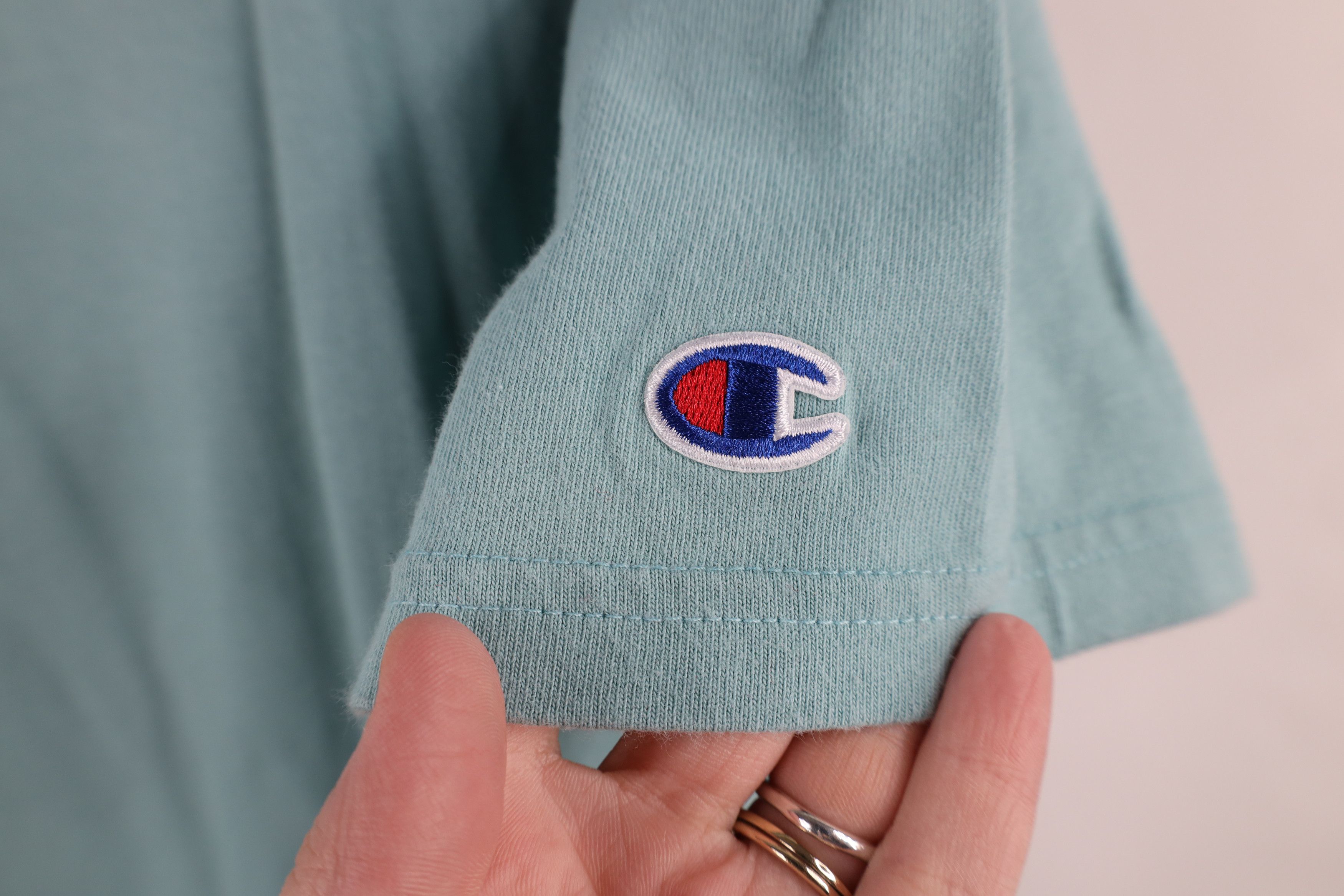 Champion × Vintage Vintage Y2K Champion Logo Jersey Knit T-Shirt Blue Cotton Size US XL / EU 56 / 4 - 4 Thumbnail