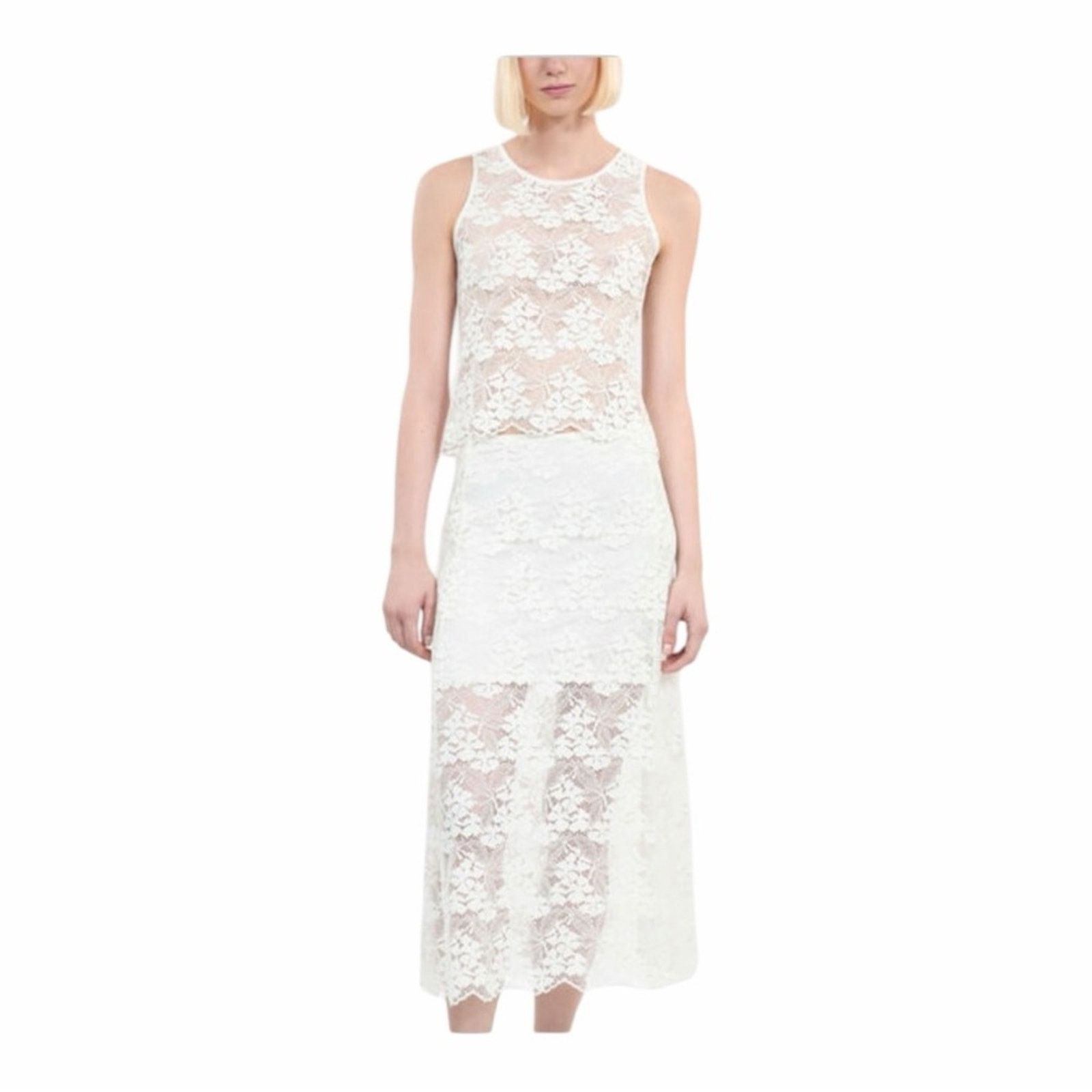 The Kooples The Kooples Stretch Lace Fitted Tank OffWhite Round Sz 1 NWT Size S / US 4 / IT 40 - 16 Thumbnail
