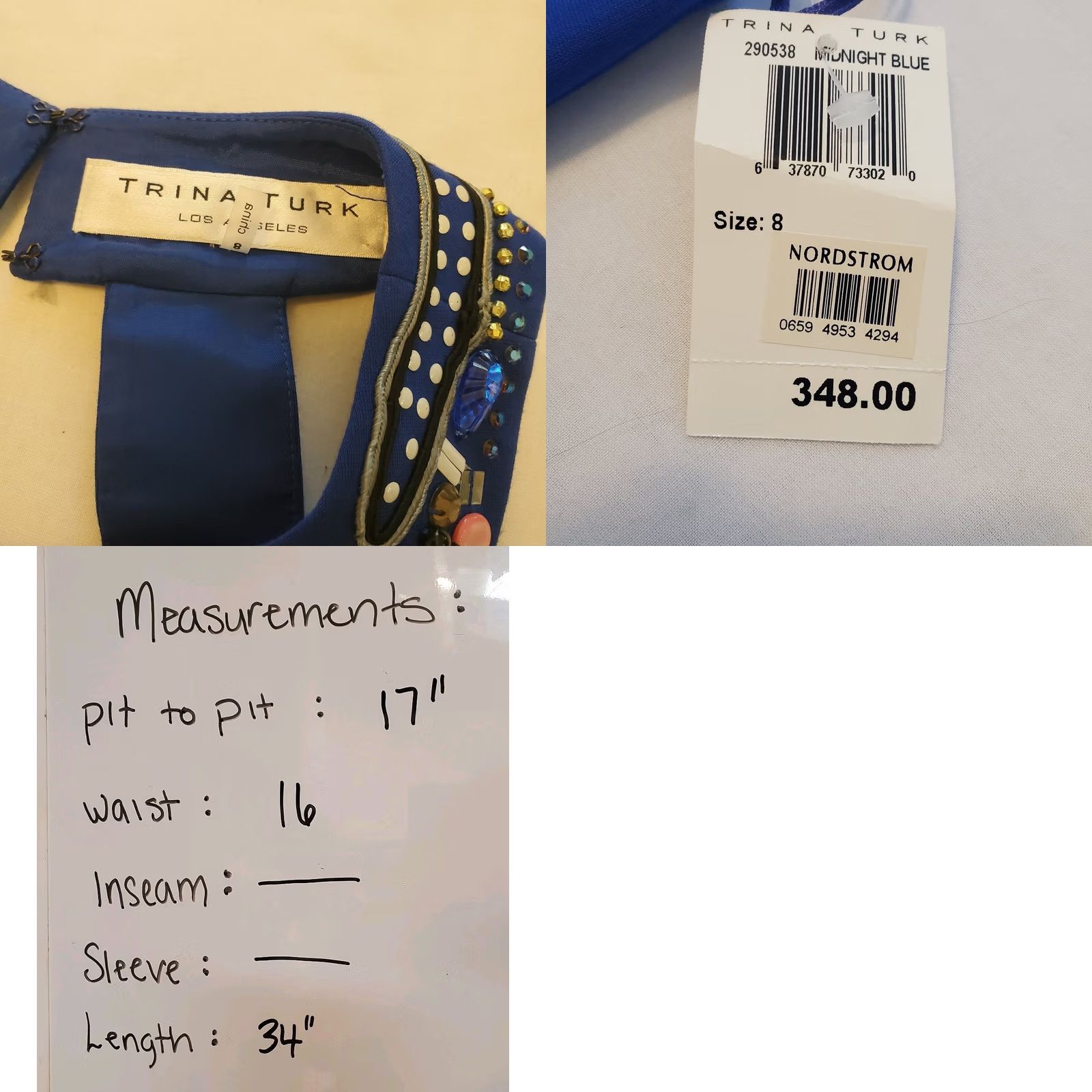 Trina Turk Trina Turk Mini Dress Size 8 Royal Blue Beaded Embellished Evening MSRP 48 Size M / US 6-8 / IT 42-44 - 8 Thumbnail