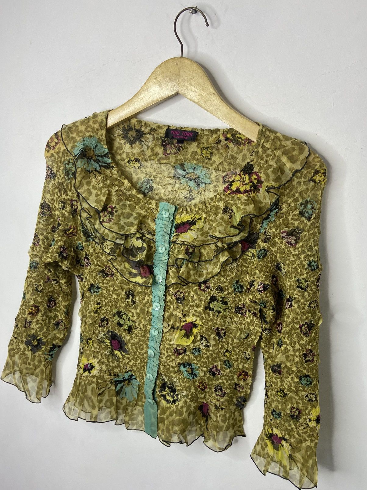 Pleats Please Issey Miyake Yuki Torii International Crinkle Floral Sheer Blouse Size M / US 6-8 / IT 42-44 - 8 Thumbnail